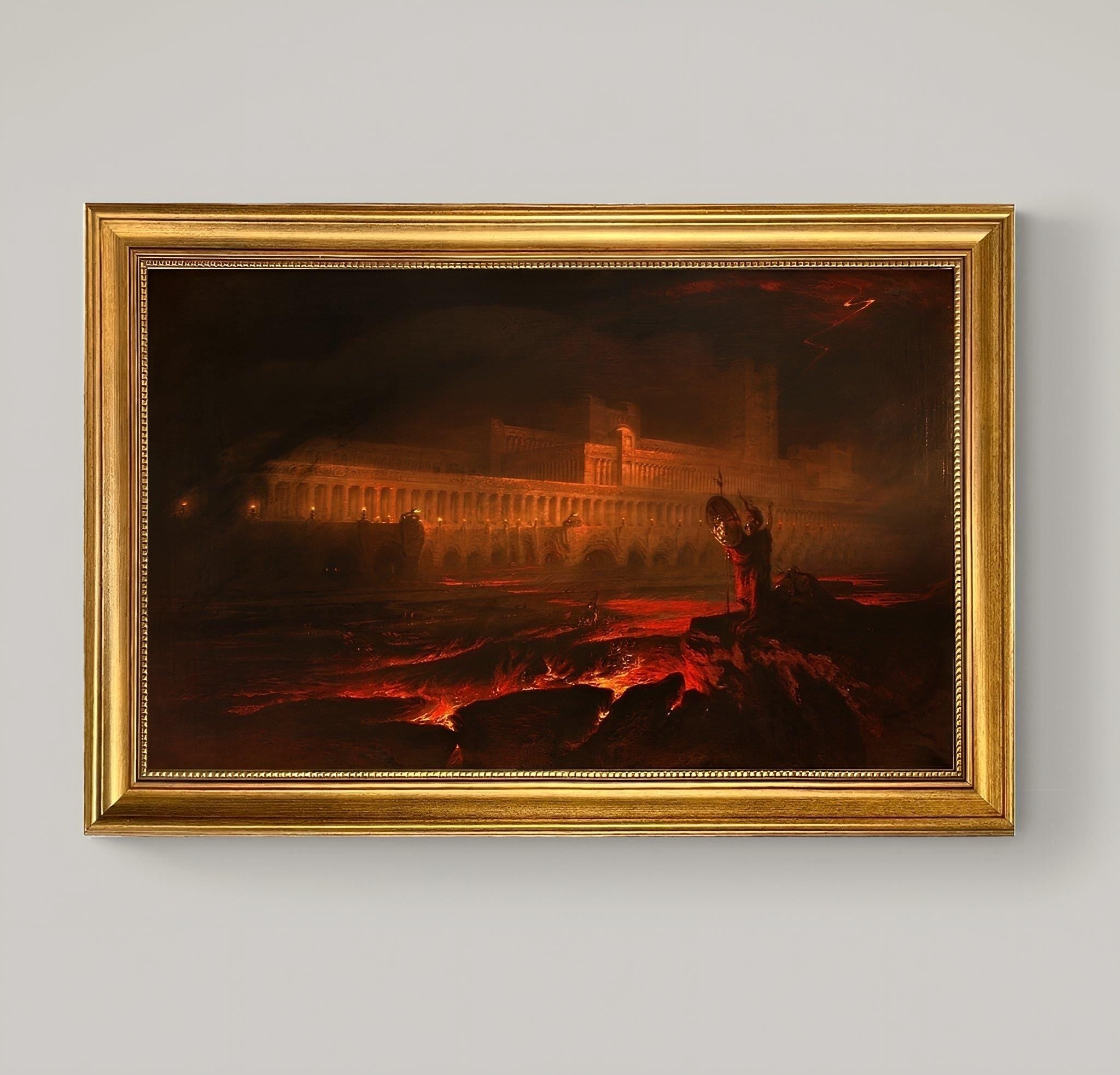 Pandemonium Painting by John Martin: Gothic Framed Canvas Reproduction with Brush Strokes FOSHE ART