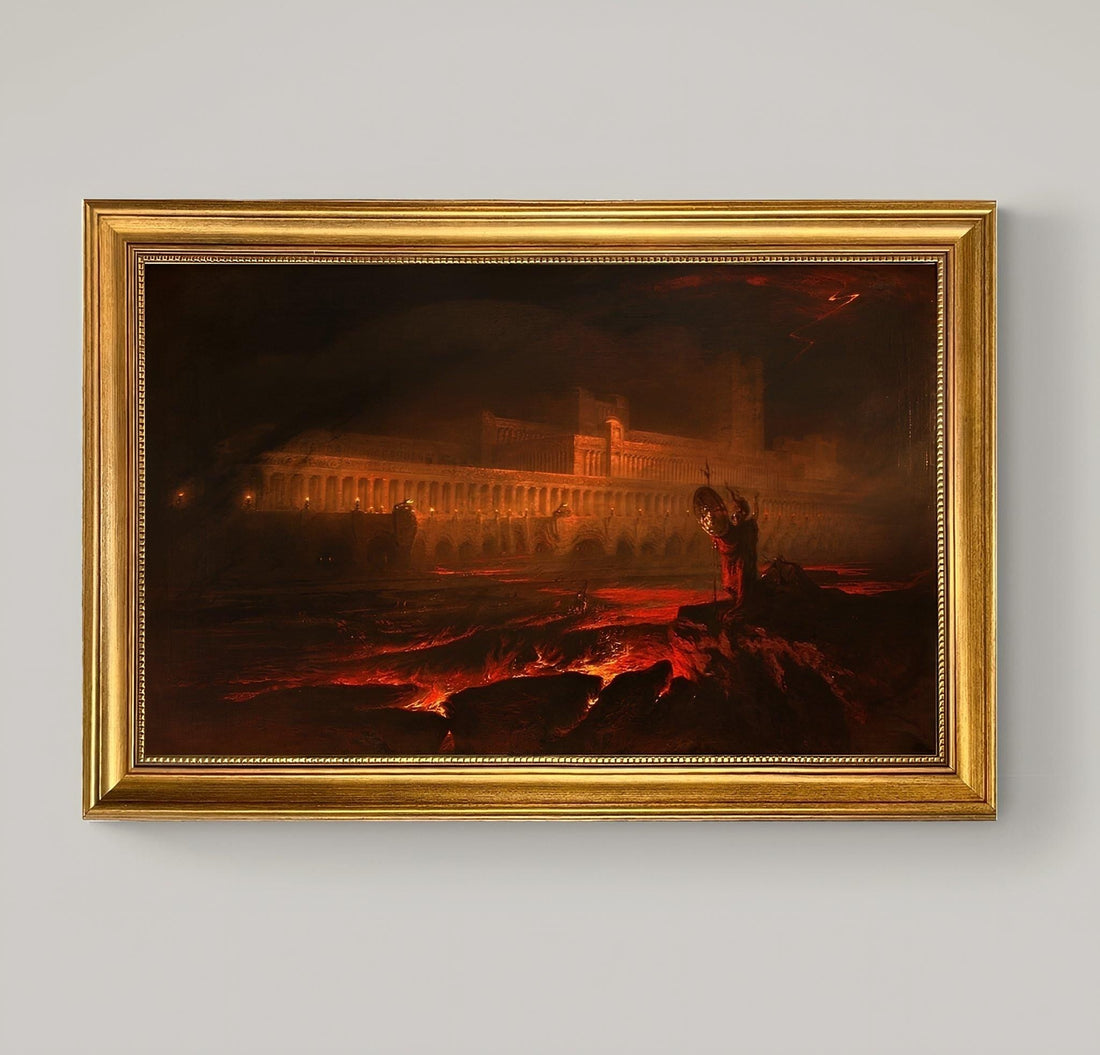 Pandemonium Painting by John Martin: Gothic Framed Canvas Reproduction with Brush Strokes FOSHE ART