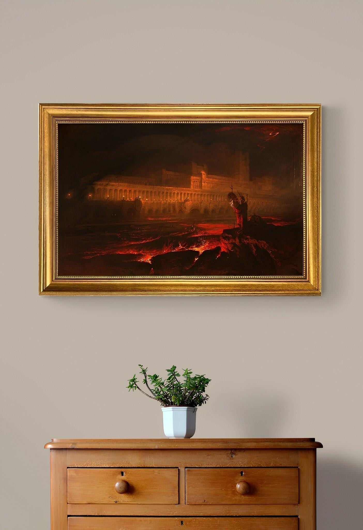 Pandemonium Painting by John Martin: Gothic Framed Canvas Reproduction with Brush Strokes FOSHE ART
