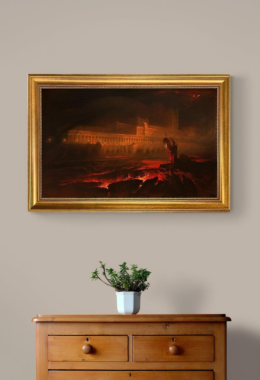 Pandemonium Painting by John Martin: Gothic Framed Canvas Reproduction with Brush Strokes FOSHE ART