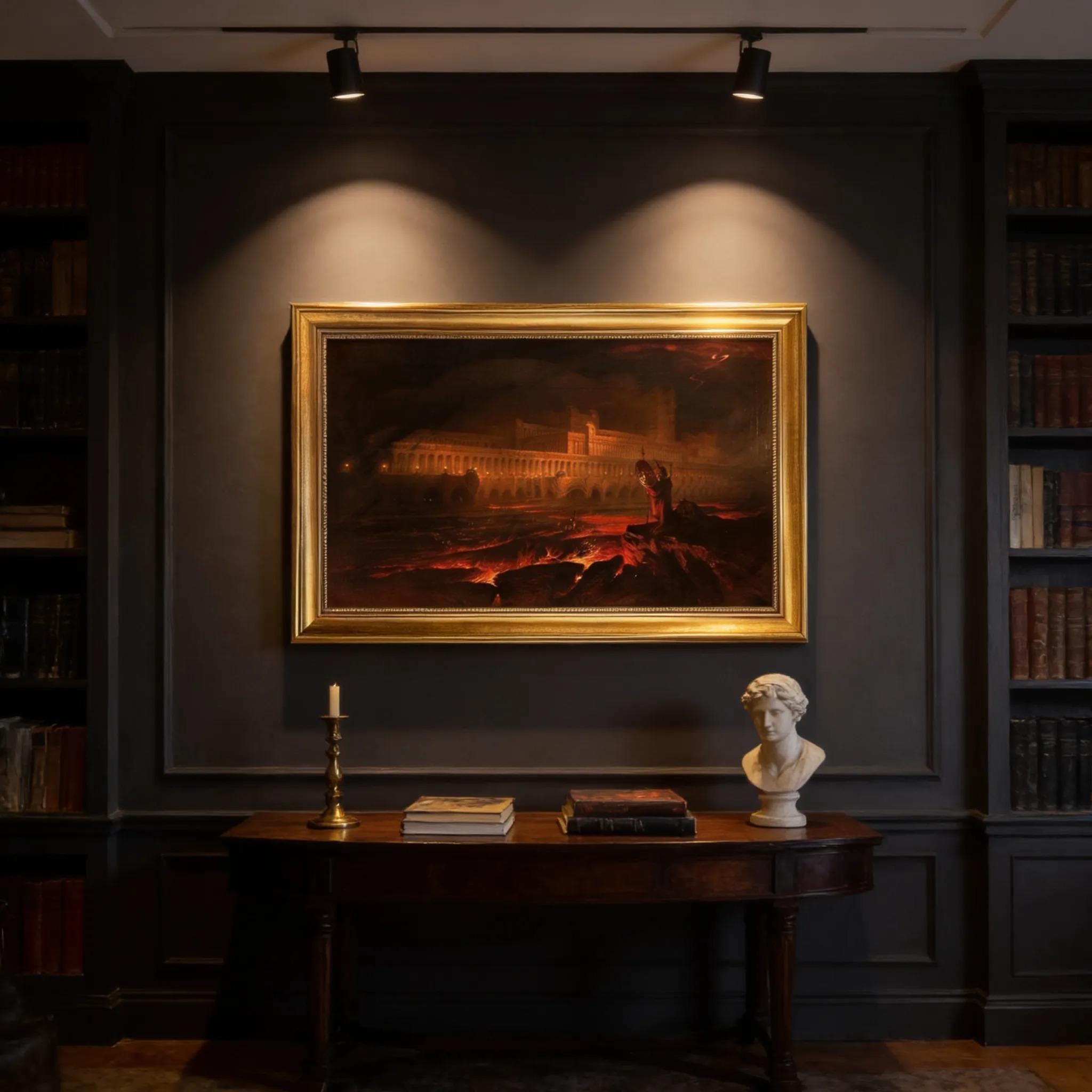 Pandemonium Painting by John Martin: Gothic Framed Canvas Reproduction with Brush Strokes FOSHE ART