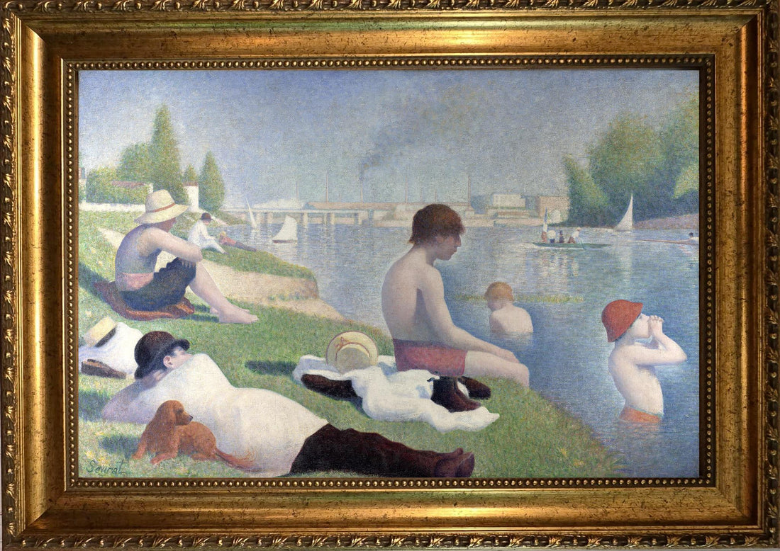 Bathers at Asnière Wall Art - Framed Textured Canvas Print FOSHE ART
