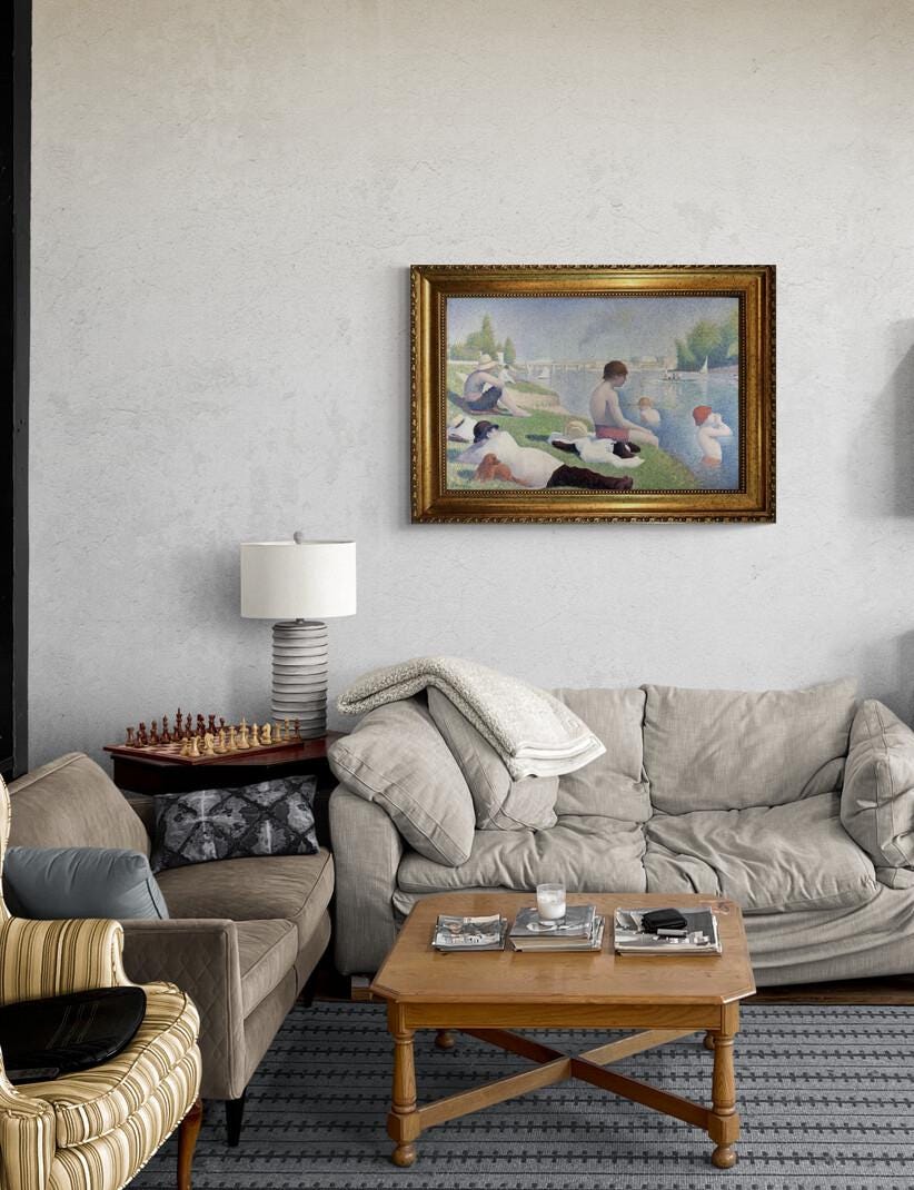 Bathers at Asnière Wall Art - Framed Textured Canvas Print FOSHE ART