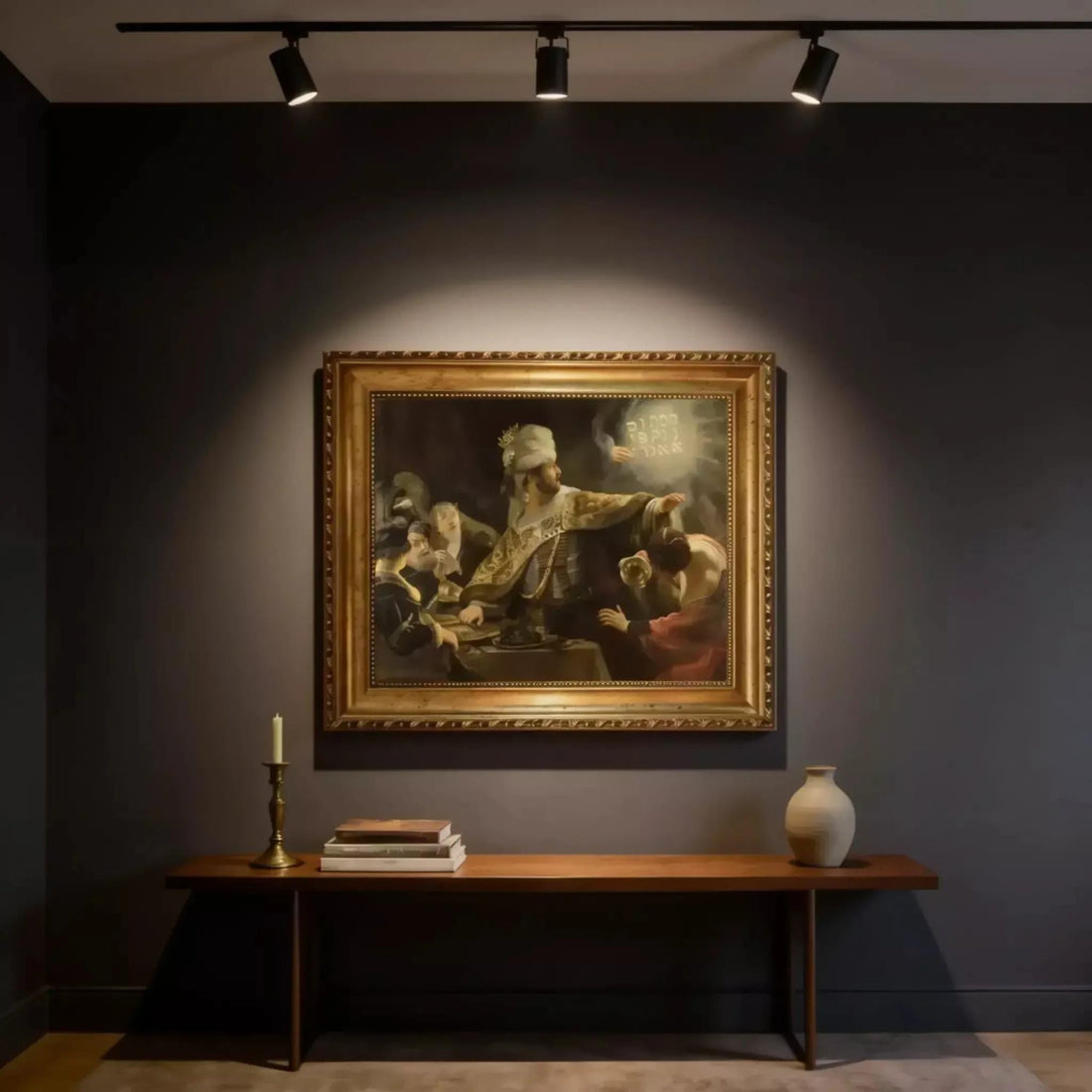 Rembrandt Belshazzar Fest Art Print, Vintage Golden Frame and Brush Strokes FOSHE ART