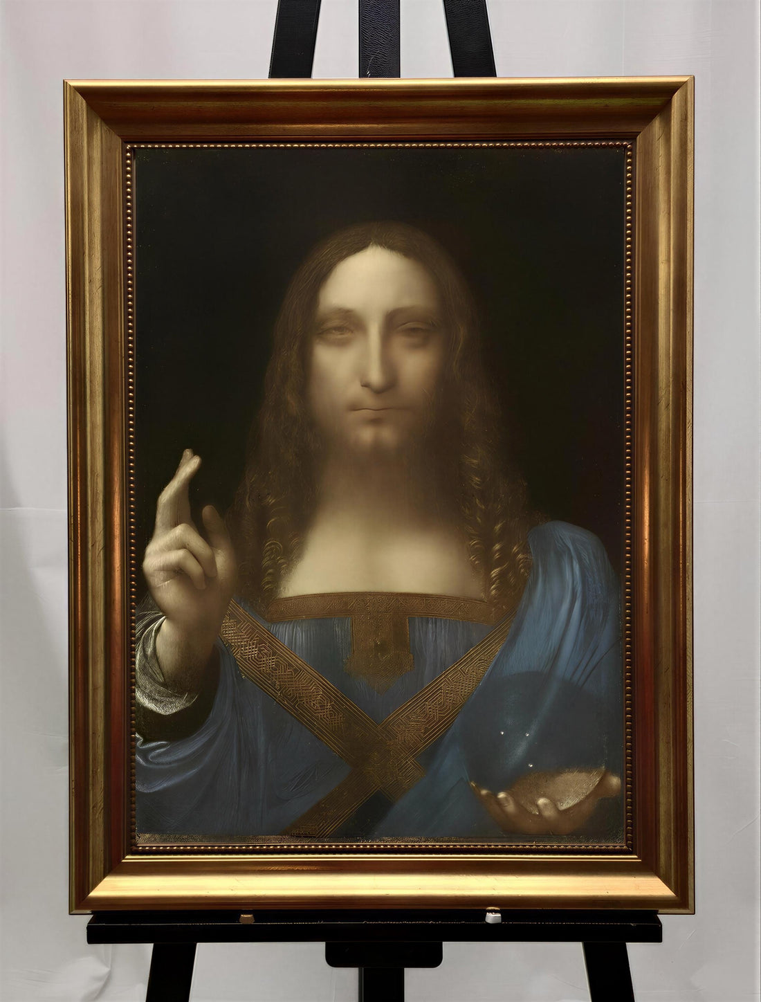 Salvator Mundi Painting Print: Religious Canvas Art (Framed, Hand-Brushed) FOSHE ART