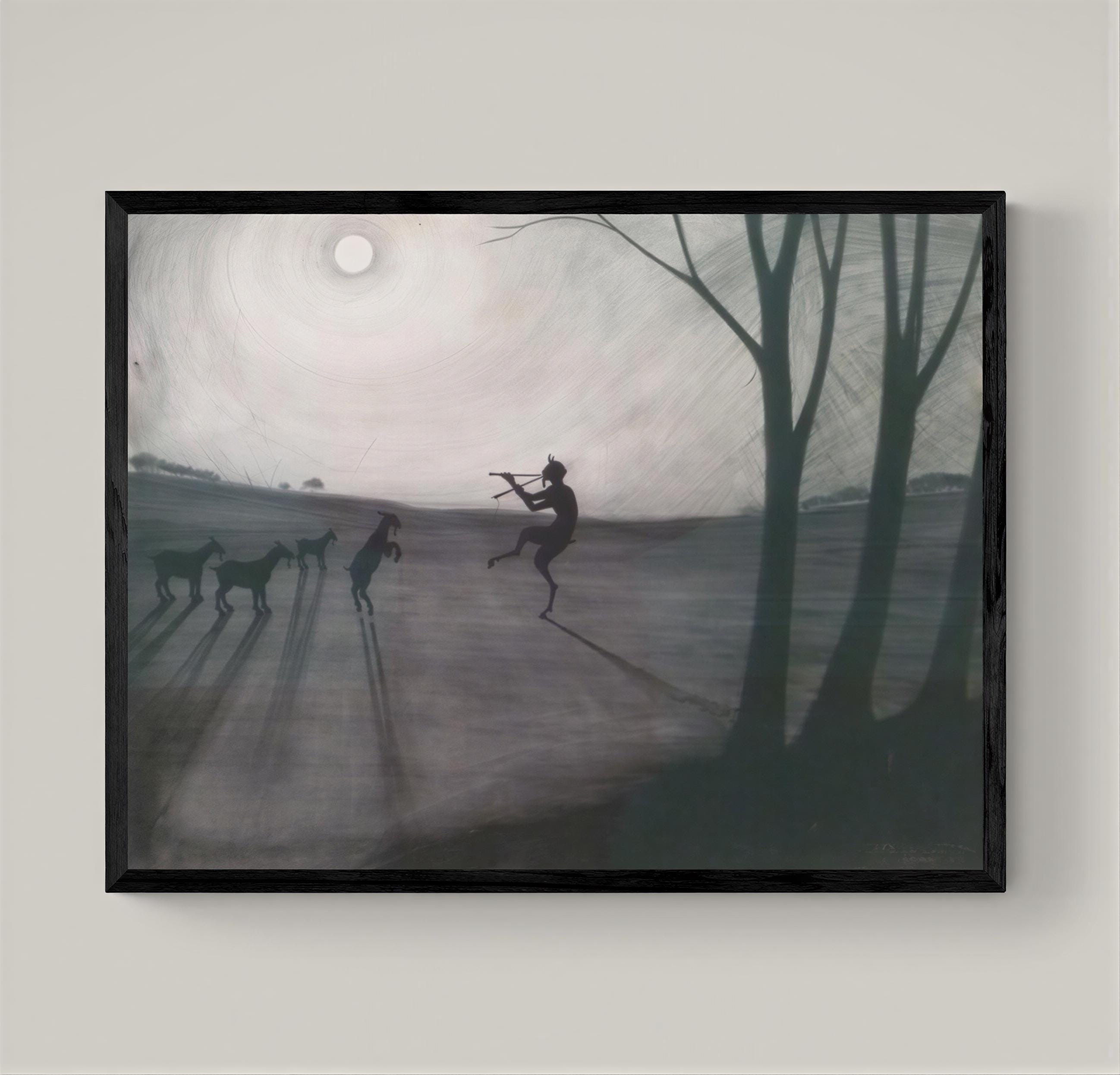 Faun by moonlight by Léon Spilliaert Canvas Print with Brush Strokes and frame FOSHE ART