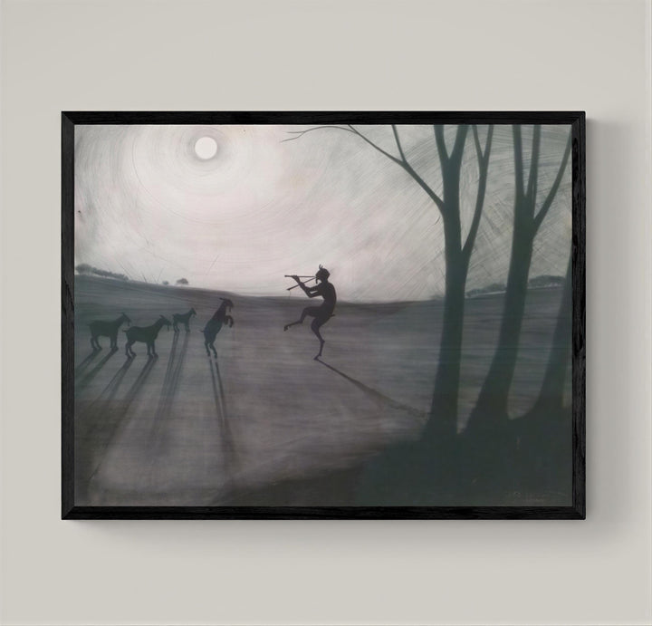 Faun by moonlight by Léon Spilliaert Canvas Print with Brush Strokes and frame FOSHE ART
