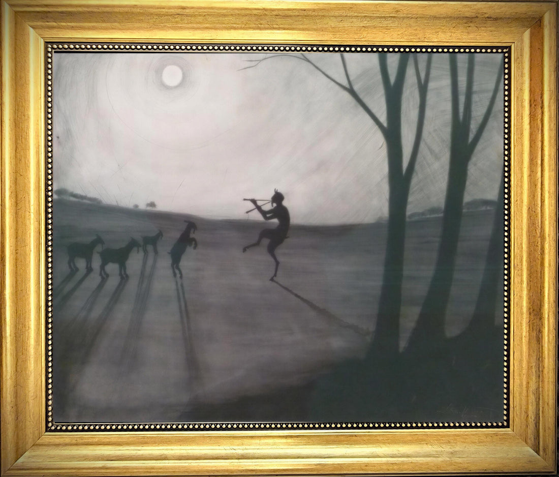 Faun by moonlight by Léon Spilliaert Canvas Print with Brush Strokes and frame FOSHE ART