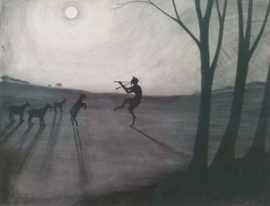 Faun by moonlight by Léon Spilliaert Canvas Print with Brush Strokes and frame FOSHE ART