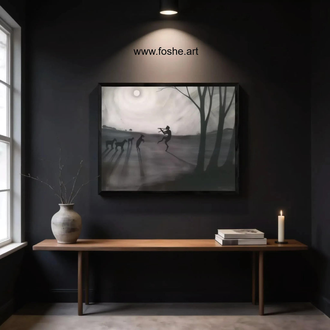 Faun by moonlight by Léon Spilliaert Canvas Print with Brush Strokes and frame FOSHE ART