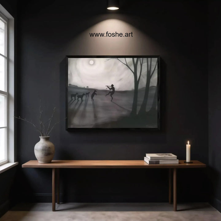 Faun by moonlight by Léon Spilliaert Canvas Print with Brush Strokes and frame FOSHE ART
