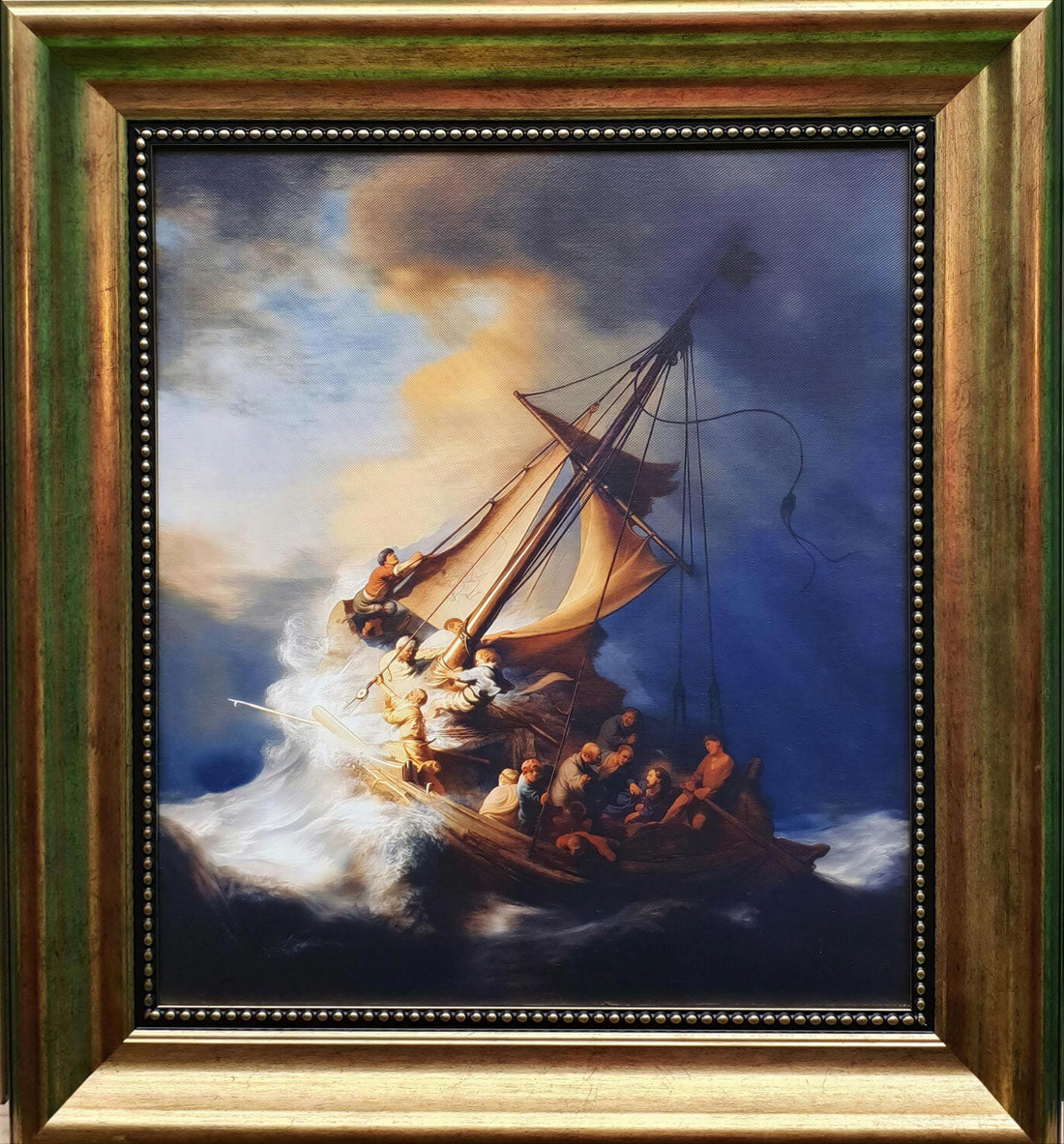 Rembrandt Christ in the Storm Canvas Print with Brush Strokes, Vintage Golden Frame FOSHE ART