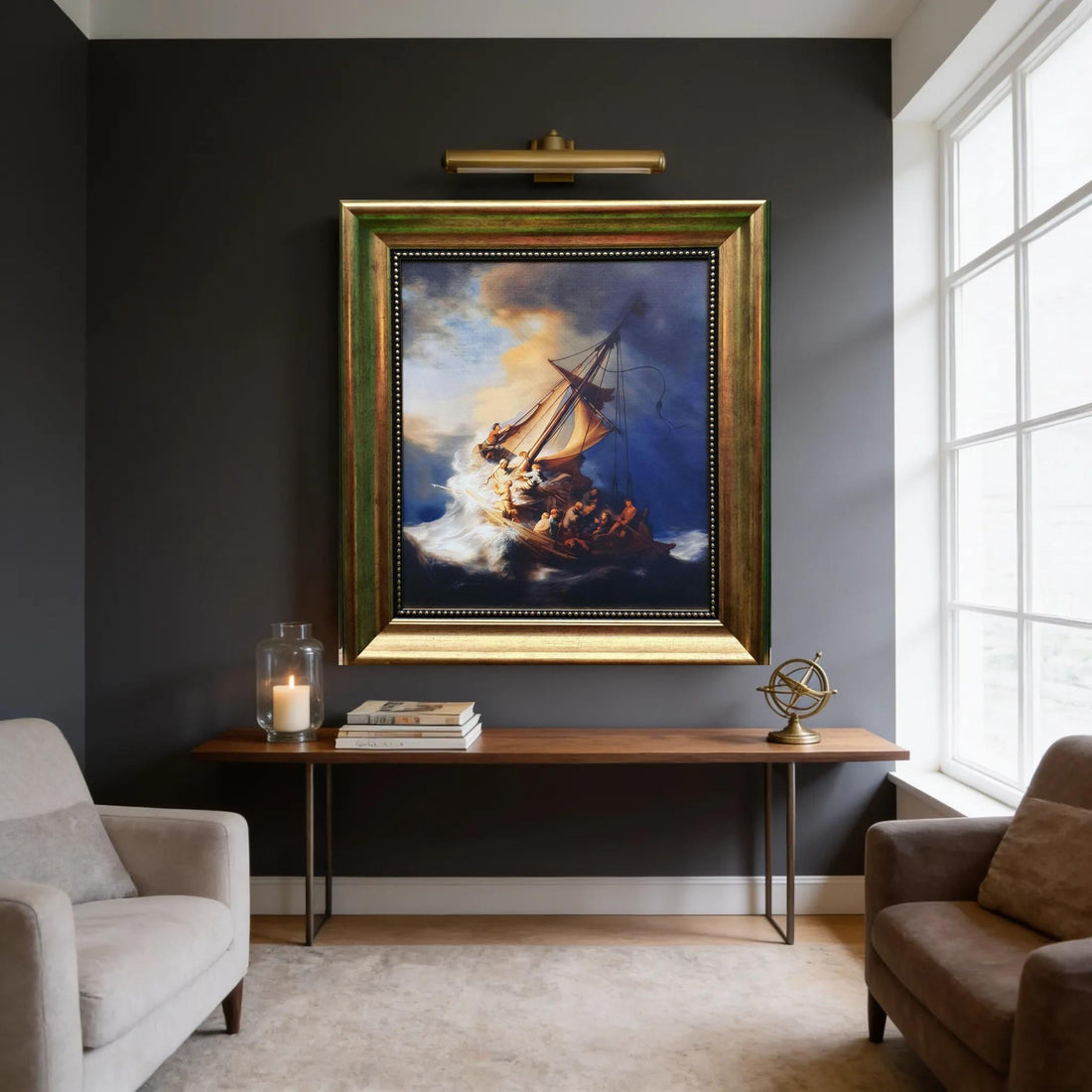 Rembrandt Christ in the Storm Canvas Print with Brush Strokes, Vintage Golden Frame FOSHE ART