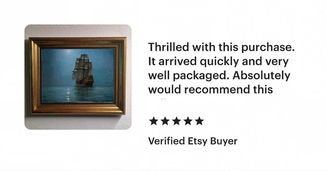 Montague Dawson Ship Painting: Crescent Moon Canvas Print with Vintage Gold Frame FOSHE ART