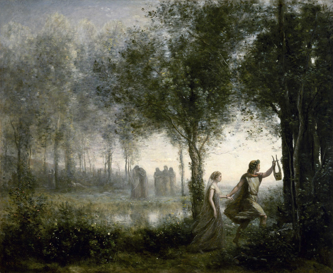 Orpheus Leading Eurydice 3D texture print on Canvas with Vintage Wooden Frame FOSHE ART