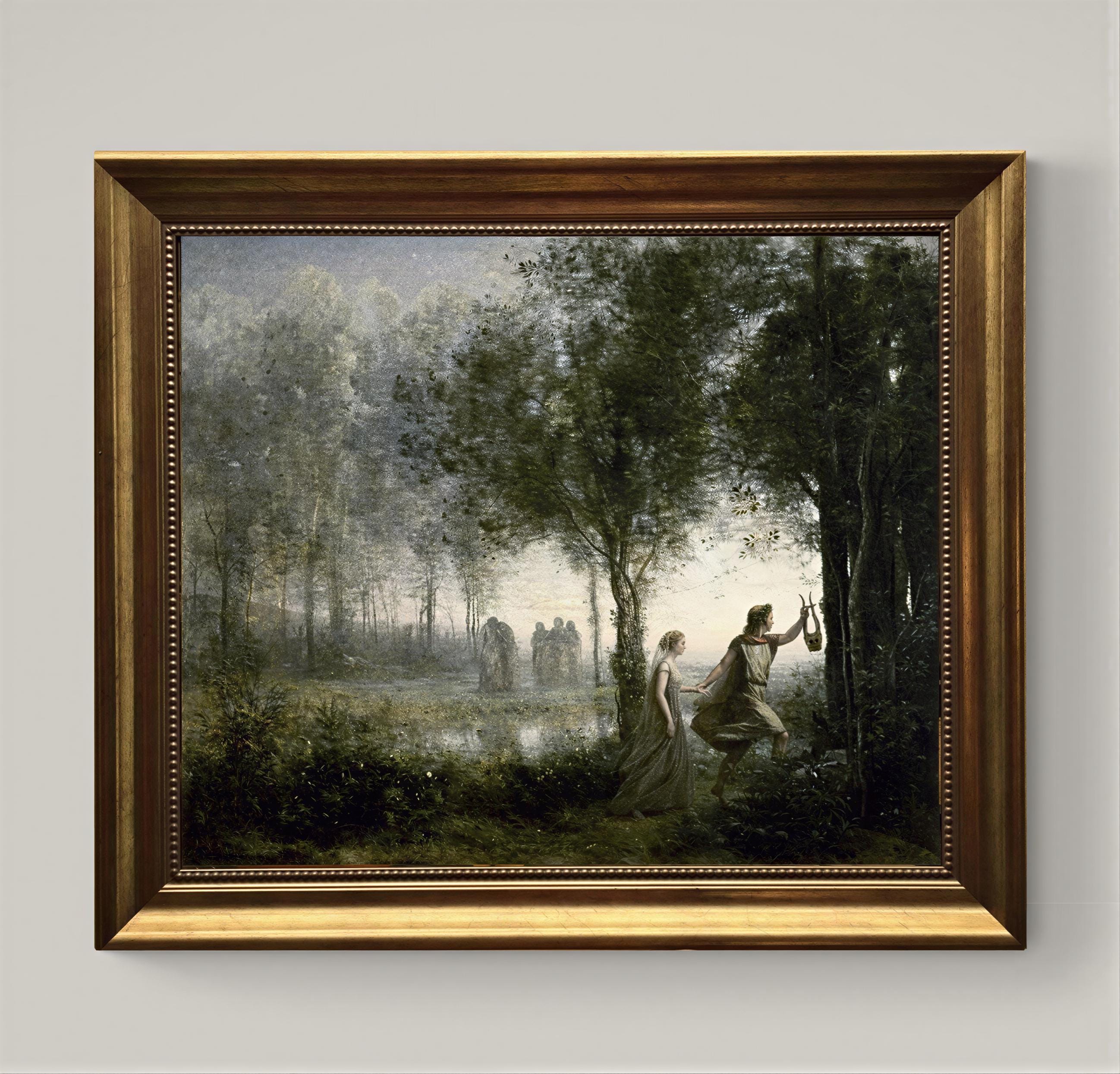 Orpheus Leading Eurydice 3D texture print on Canvas with Vintage Wooden Frame FOSHE ART