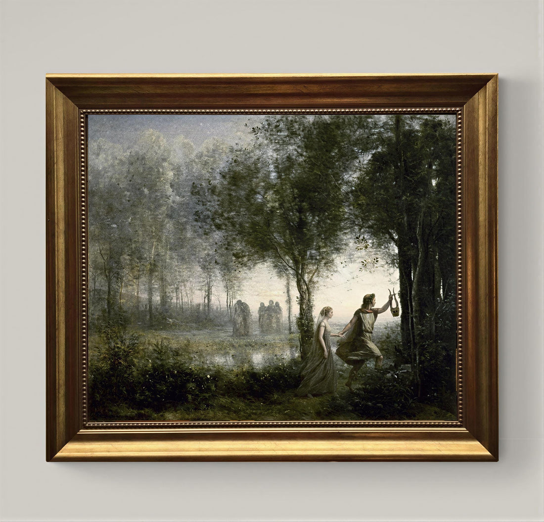 Orpheus Leading Eurydice 3D texture print on Canvas with Vintage Wooden Frame FOSHE ART