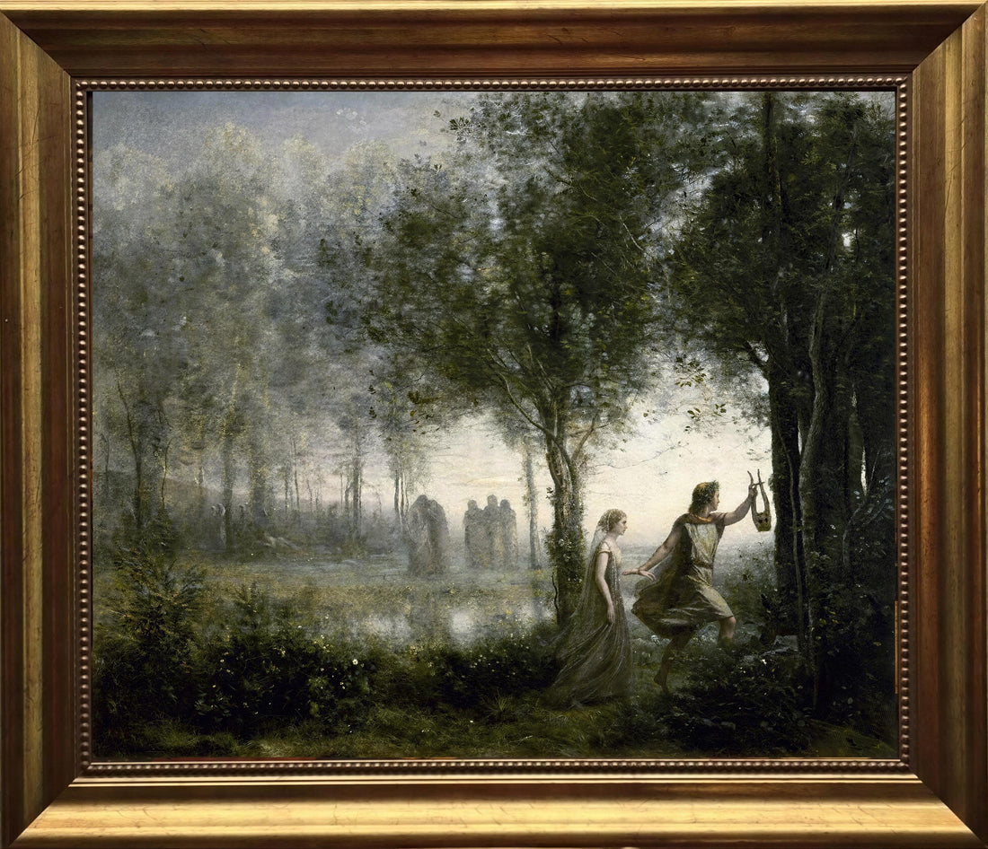 Orpheus Leading Eurydice 3D texture print on Canvas with Vintage Wooden Frame FOSHE ART