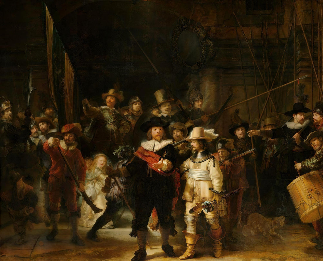 Rembrandt's The Night Watch – 3D Hand-Finished Canvas Print, Vintage Golden Frame FOSHE ART