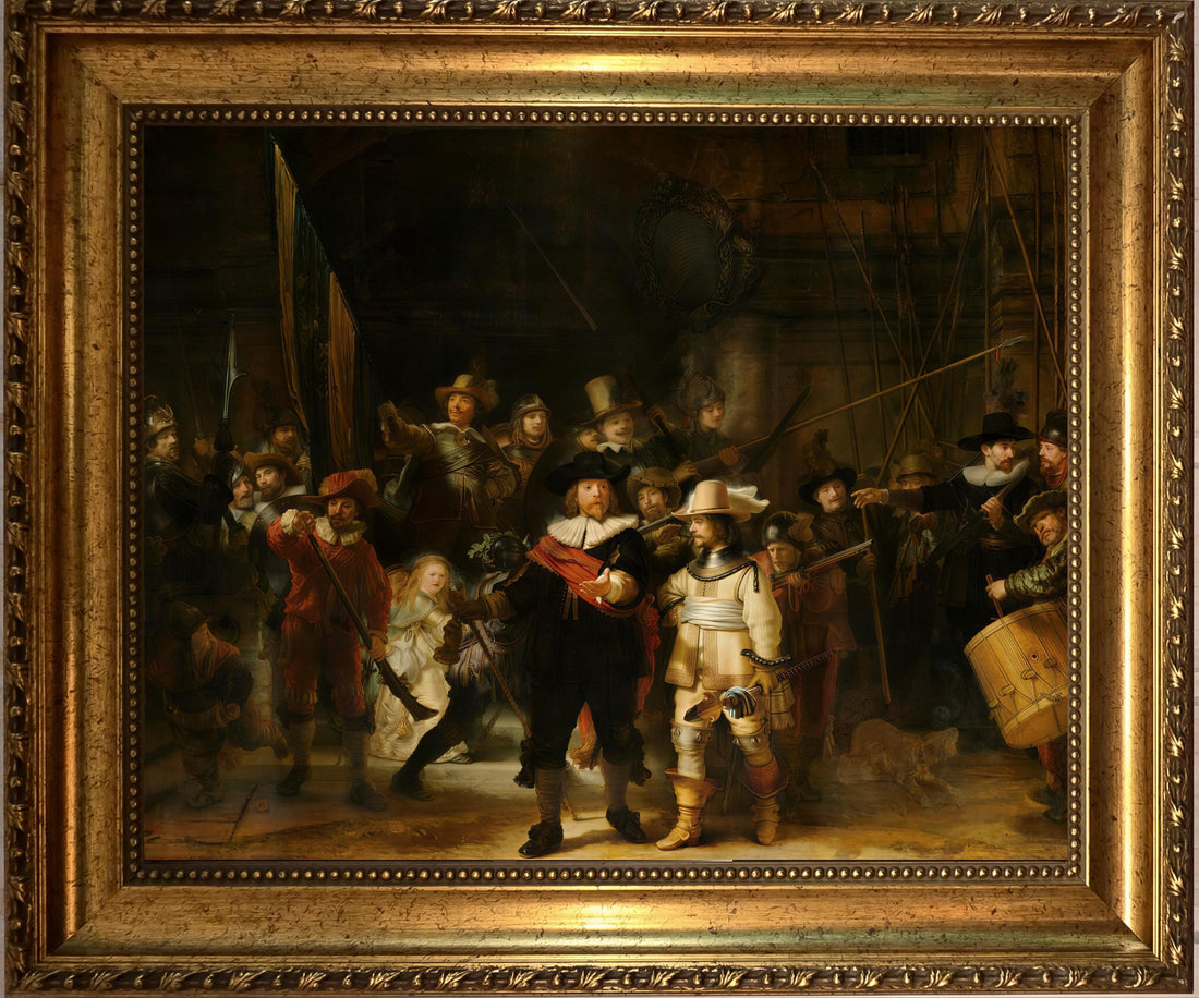 Rembrandt's The Night Watch – 3D Hand-Finished Canvas Print, Vintage Golden Frame FOSHE ART