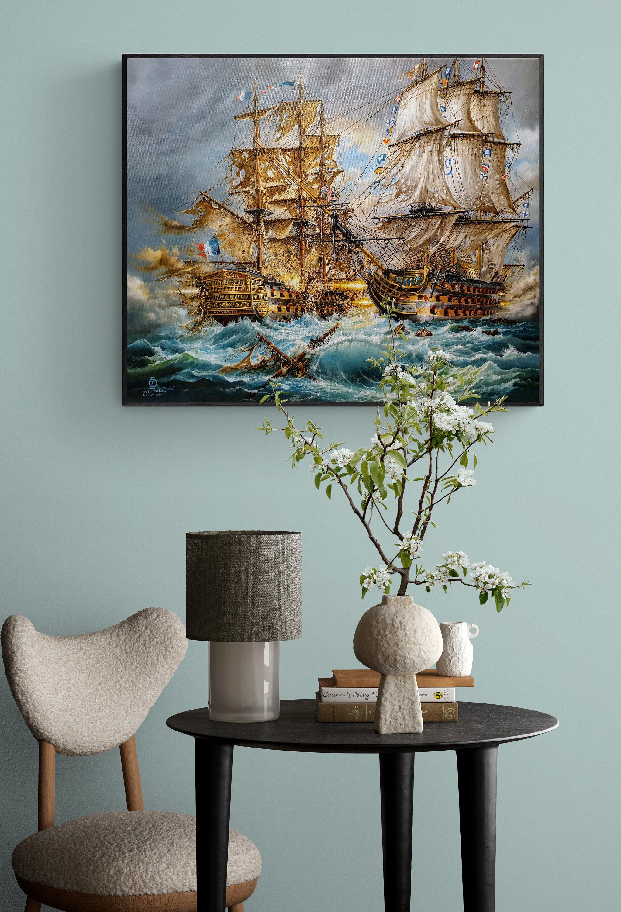 Battle of Trafalgar Canvas Print HMS Victory Naval History Art Seascape Painting Wall Decor FOSHE ART