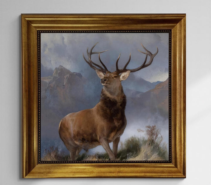 Monarch of the Glen Canvas Print - Majestic Deer in Vintage Frame and brush strokes FOSHE ART