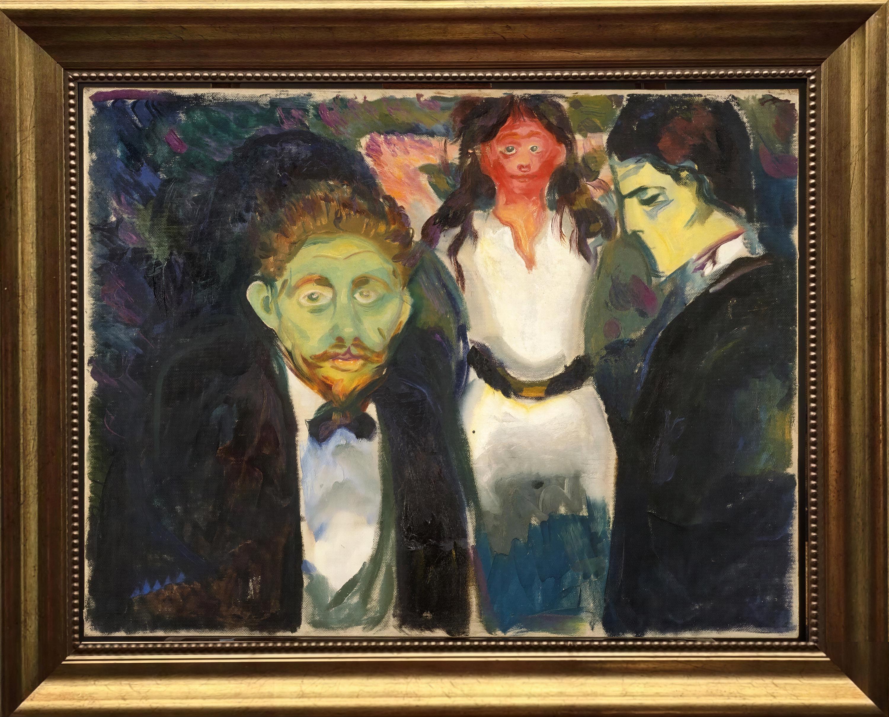 Edvard Munch Jelousy Giclée Canvas Print with Brush Stroke Texture and Vintage Gold Frame FOSHE ART