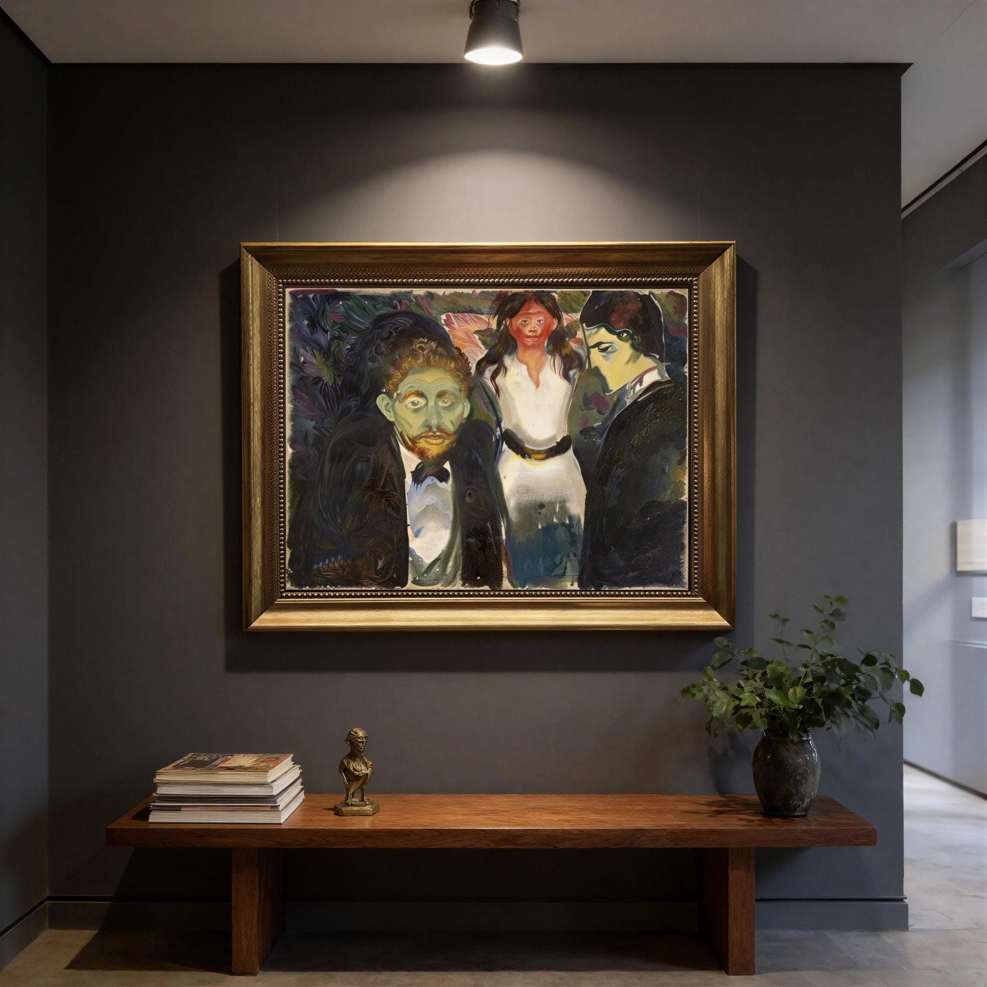 Edvard Munch Jelousy Giclée Canvas Print with Brush Stroke Texture and Vintage Gold Frame FOSHE ART