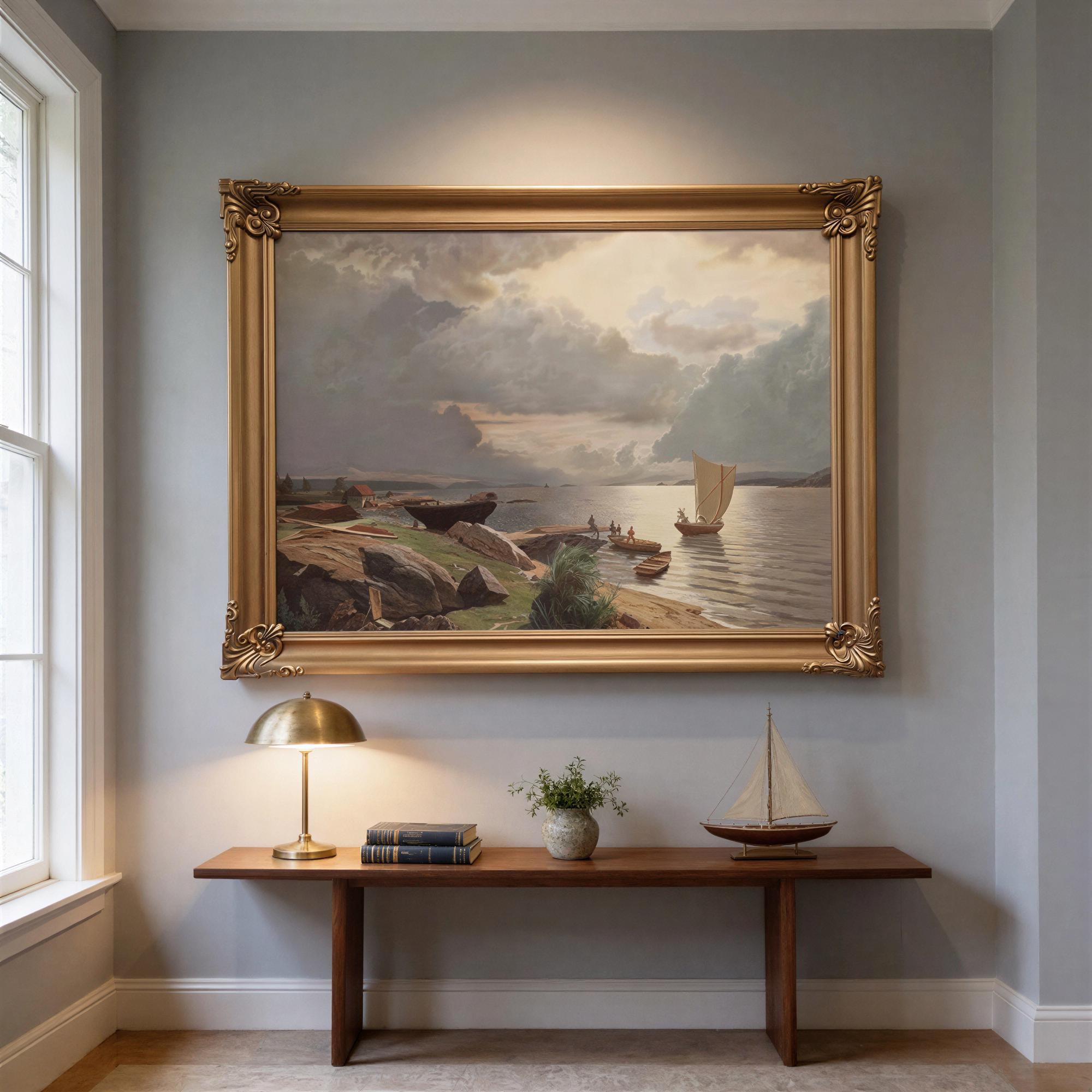 Maritime Oil Painting Robert Zietara in Vintage Gold Frame FOSHE ART