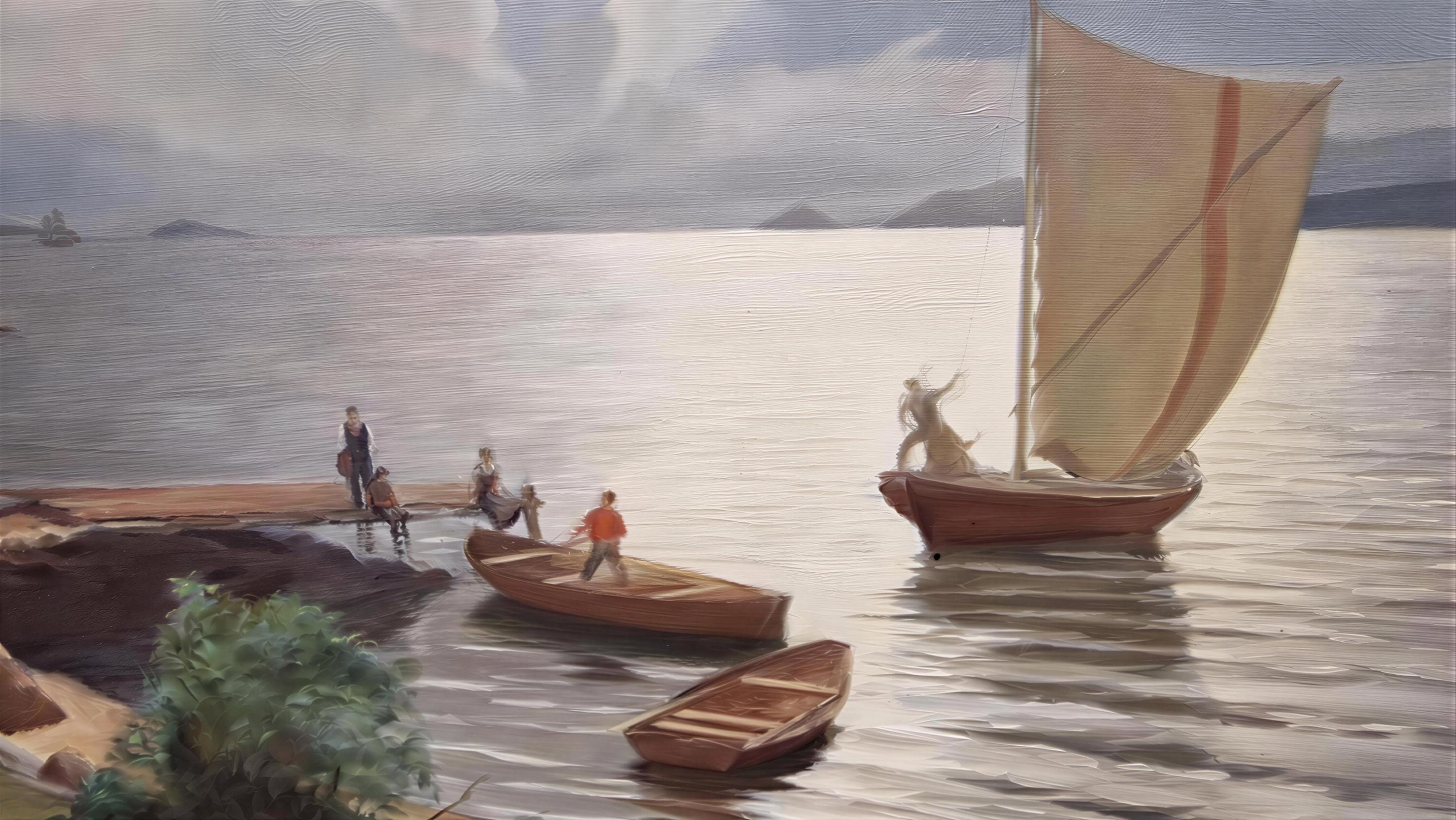 Maritime Oil Painting | "Summer Day on the Christianiafjord" in Vintage Gold Frame FOSHE ART