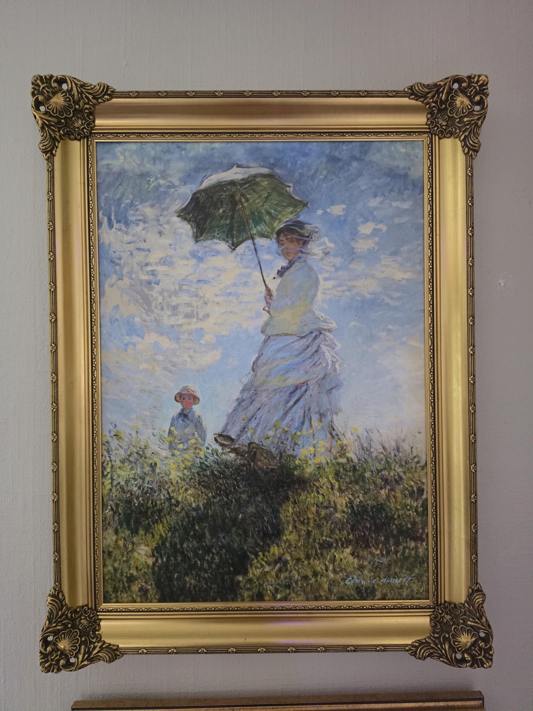 Monet Woman with Parasol Canvas Print: Rococo Gold Frame, Textured Giclée FOSHE ART