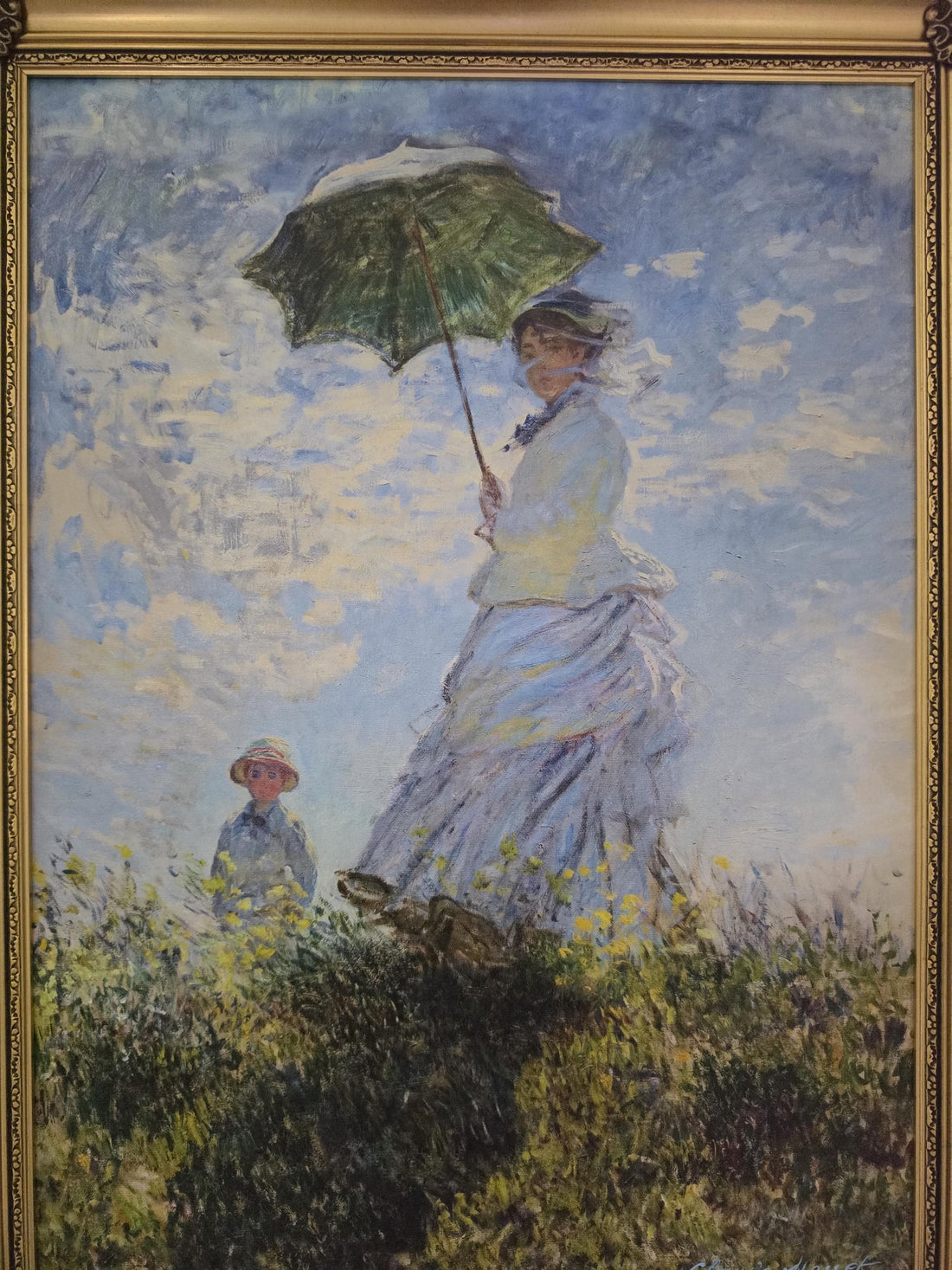 Monet Woman with Parasol Canvas Print: Rococo Gold Frame, Textured Giclée FOSHE ART