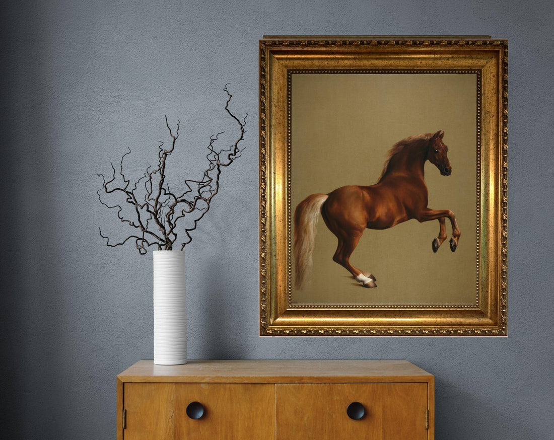 Whistlejacket by George Stubbs Wall Art: Classic Print (Vintage Golden Frame and Brush Strokes) FOSHE ART