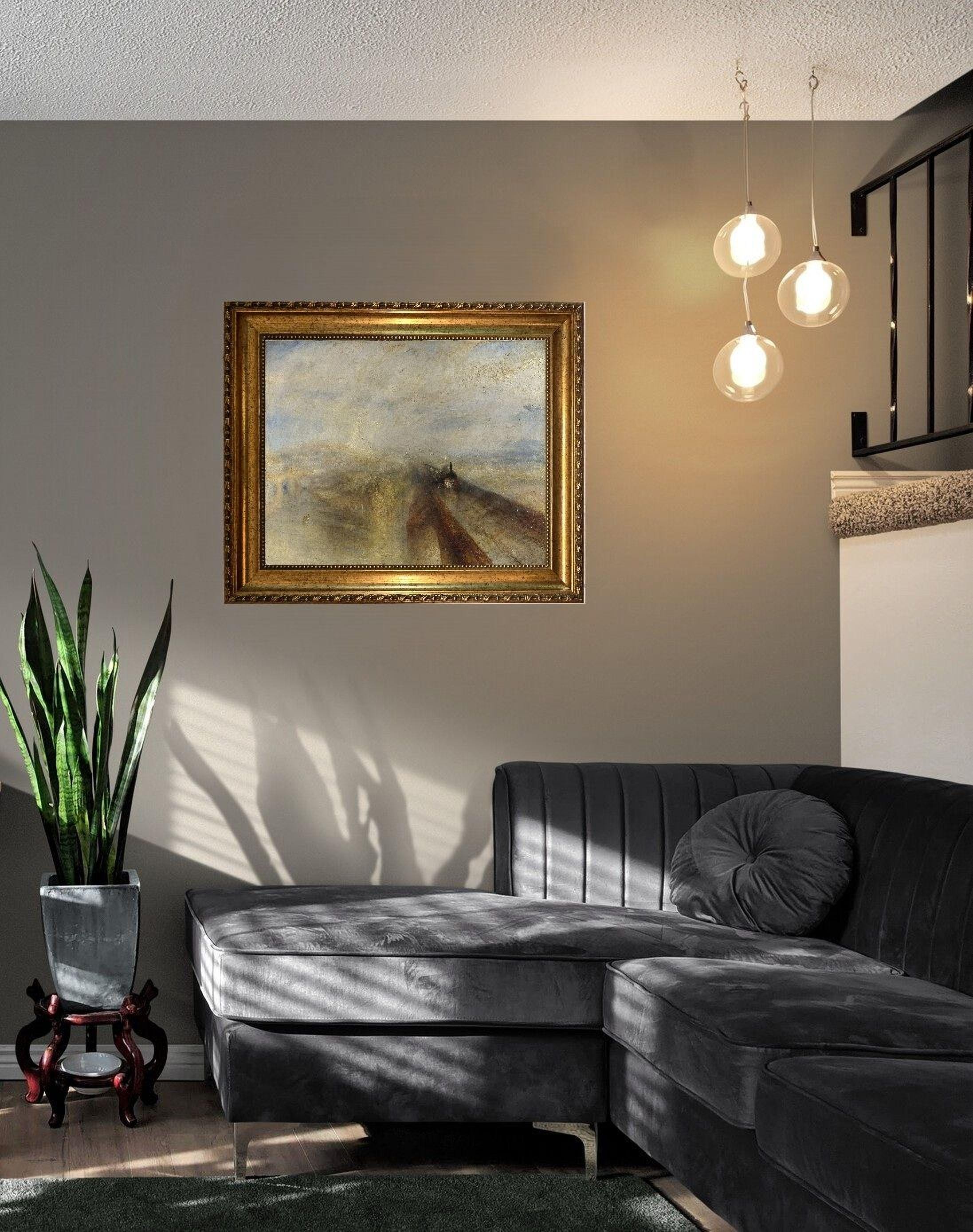 Turner Rain Steam and Speed Railway Canvas Print, Vintage Frame Brush Strokes FOSHE ART