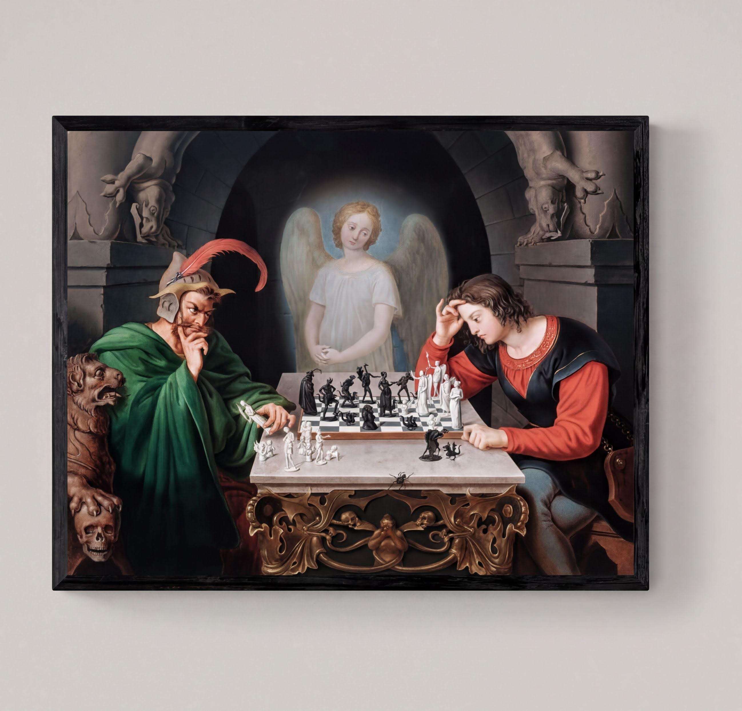Checkmate painting by Moritz Retzsch (1831),  Fine Art Reproduction on Archival or Luster Paper FOSHE ART