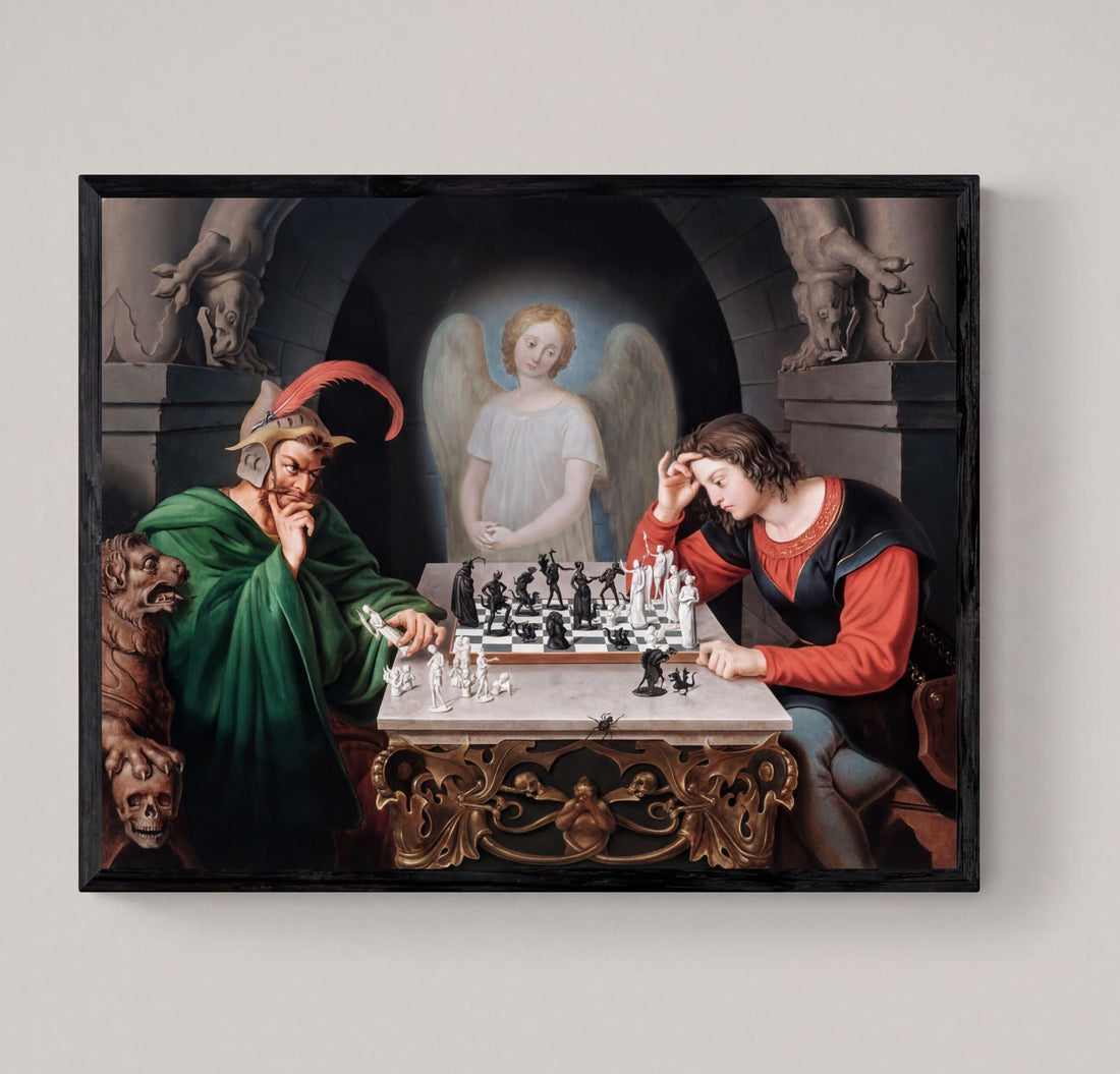 Checkmate painting by Moritz Retzsch (1831),  Fine Art Reproduction on Archival or Luster Paper FOSHE ART