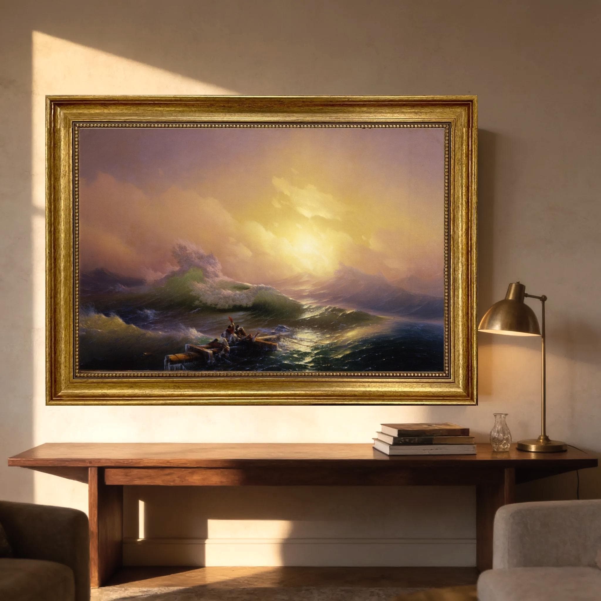 Aivazovsky 'The Ninth Wave' Giclée Canvas Print, Golden Vintage Frame FOSHE ART