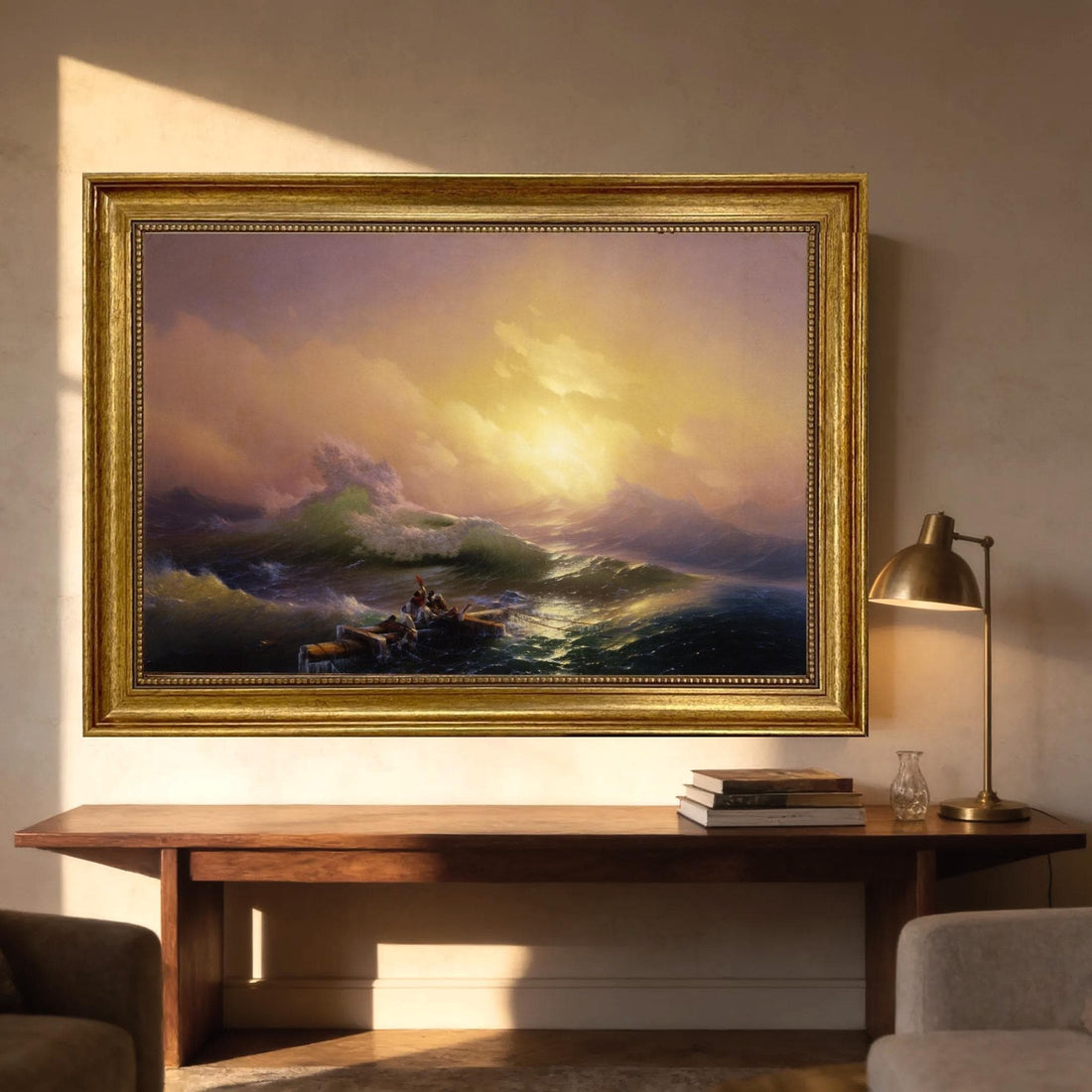 Aivazovsky 'The Ninth Wave' Giclée Canvas Print, Golden Vintage Frame FOSHE ART