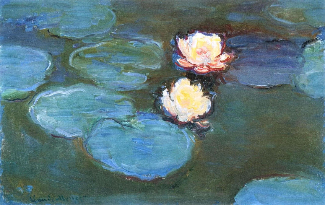Monet Water Lillie (1897) Canvas Print: Brush Strokes, Golden Vintage Frame FOSHE ART