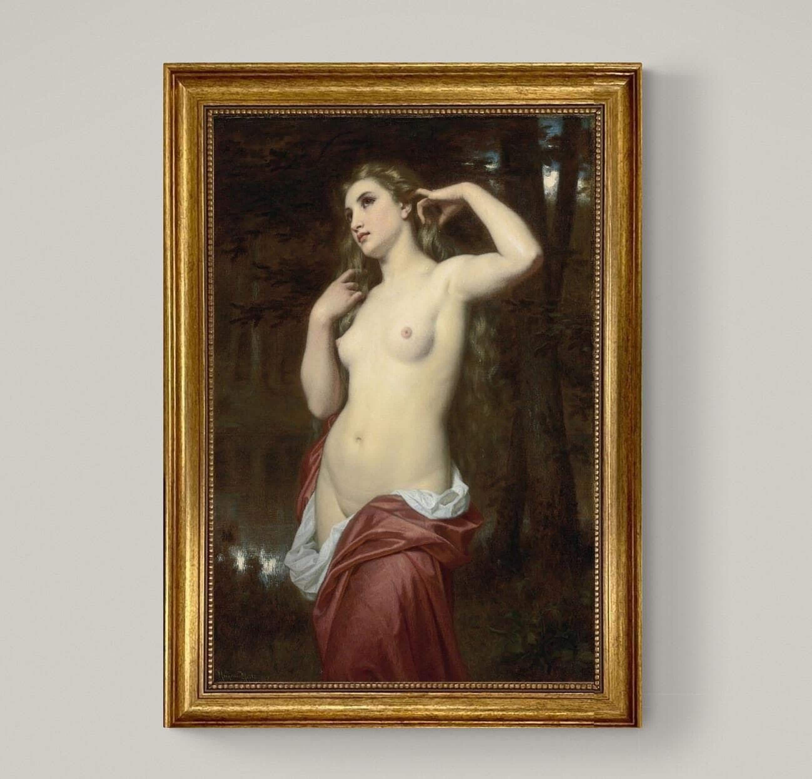 Hugues Merle "The Bather" Canvas Print: Hand-Finished Brushstrokes FOSHE ART