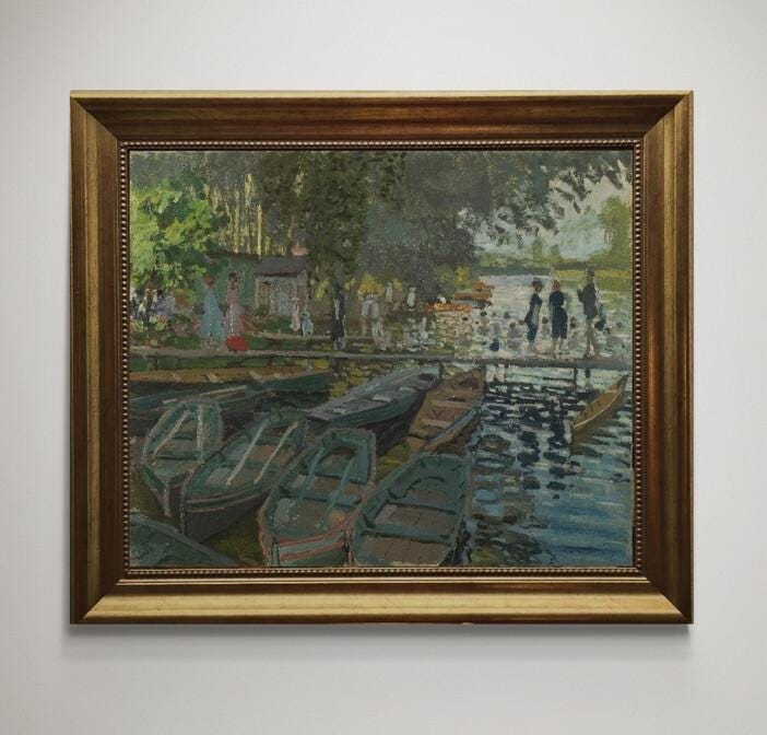 Bathers at La Grenouillère Print – Claude Monet Giclée Canvas, Vintage Frame FOSHE ART