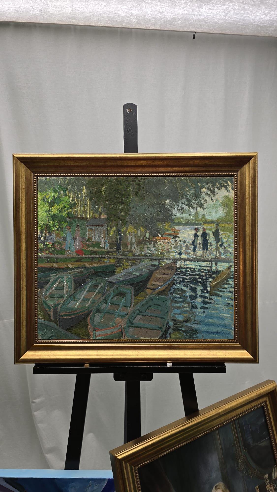 Bathers at La Grenouillère Print – Claude Monet Giclée Canvas, Vintage Frame FOSHE ART