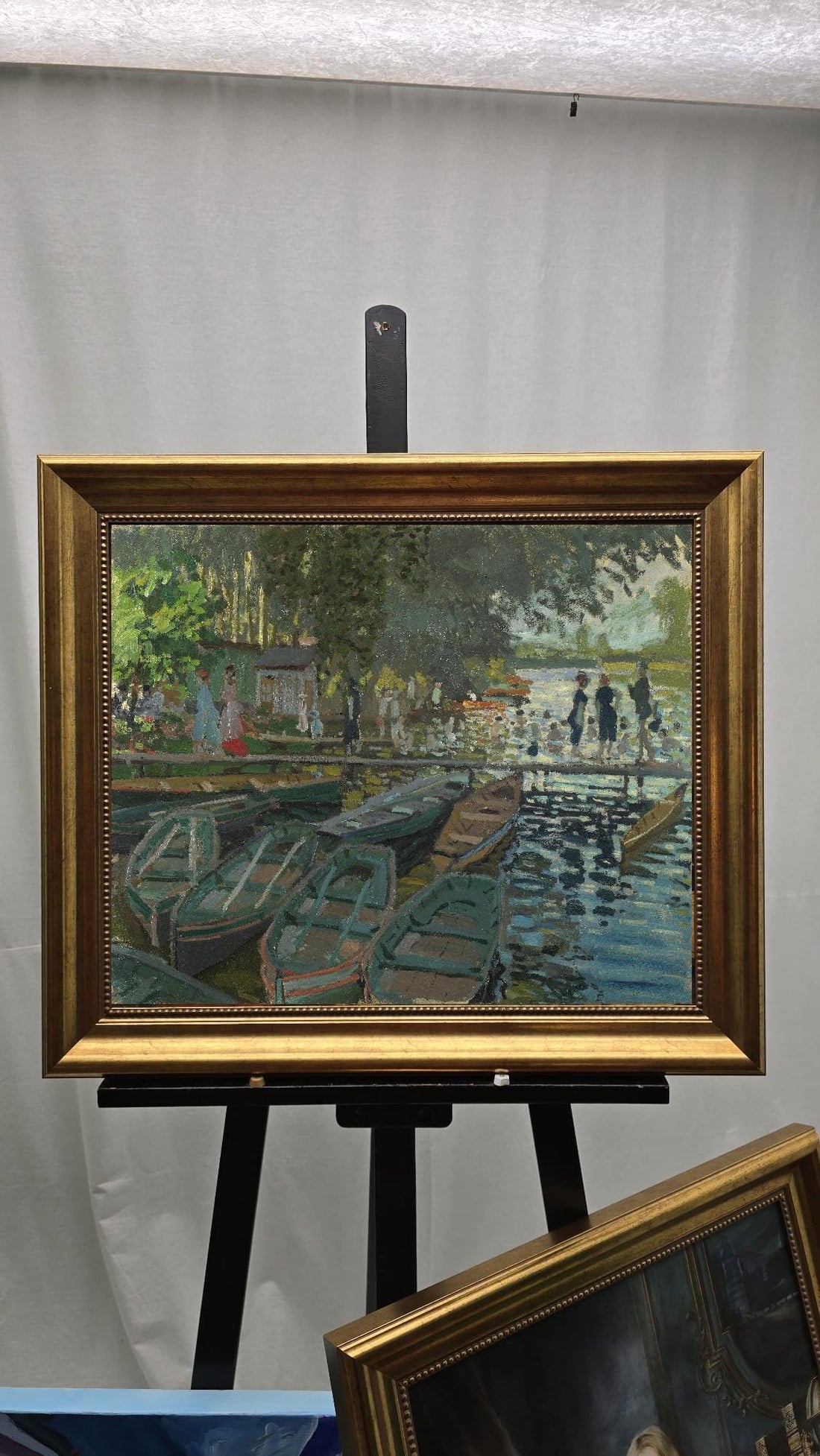 Bathers at La Grenouillère Print – Claude Monet Giclée Canvas, Vintage Frame FOSHE ART