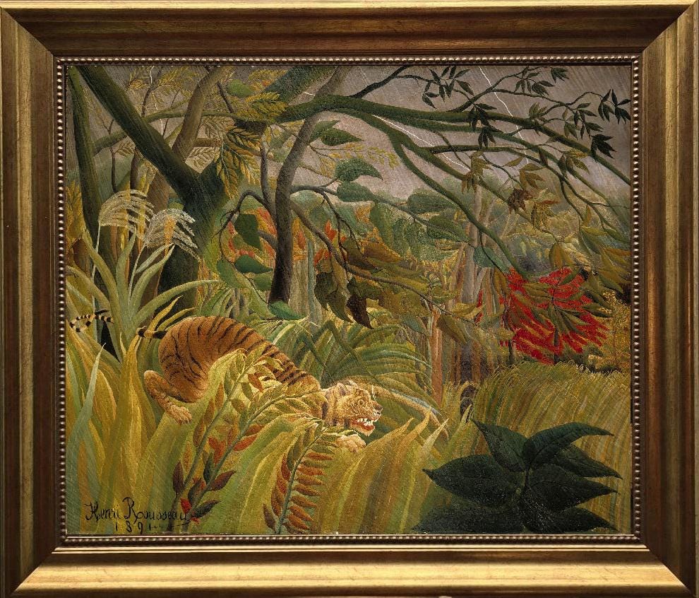 Surprised Art Print – Henri Rousseau Giclee on Canvas with Vintage Wooden Frame FOSHE ART