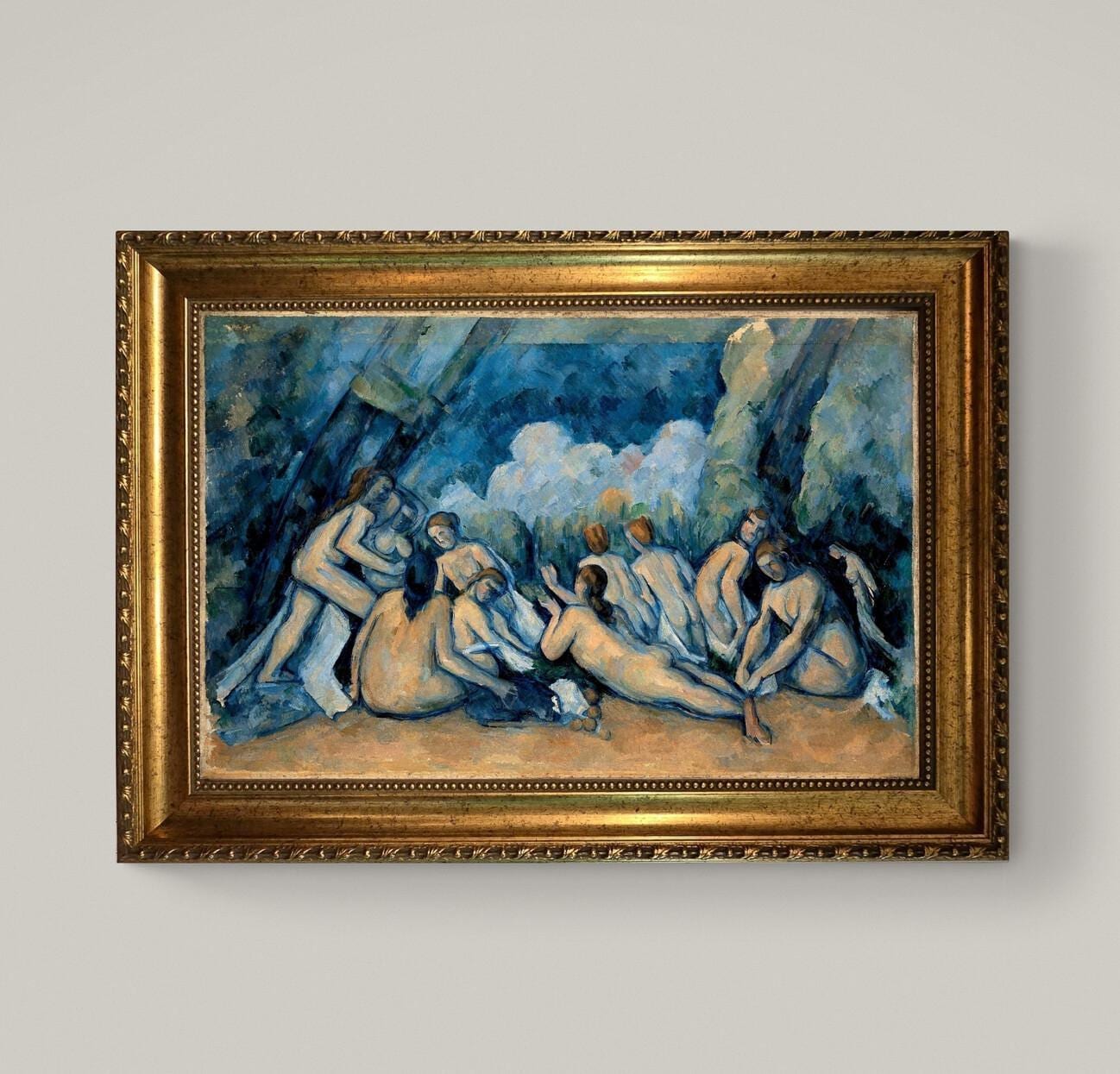 Bather by Cezanne Wall Art: Vintage Golden Frame and Brush Strokes FOSHE ART