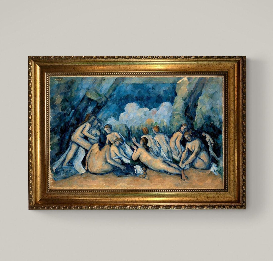 Bather by Cezanne Wall Art: Vintage Golden Frame and Brush Strokes FOSHE ART