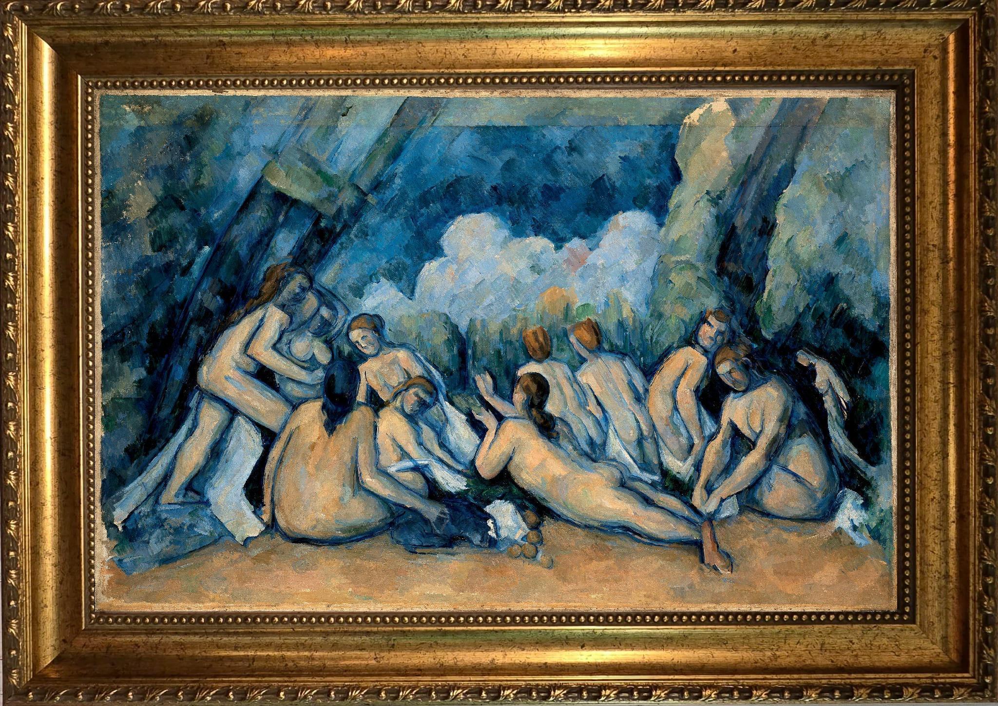 Bather by Cezanne Wall Art: Vintage Golden Frame and Brush Strokes FOSHE ART