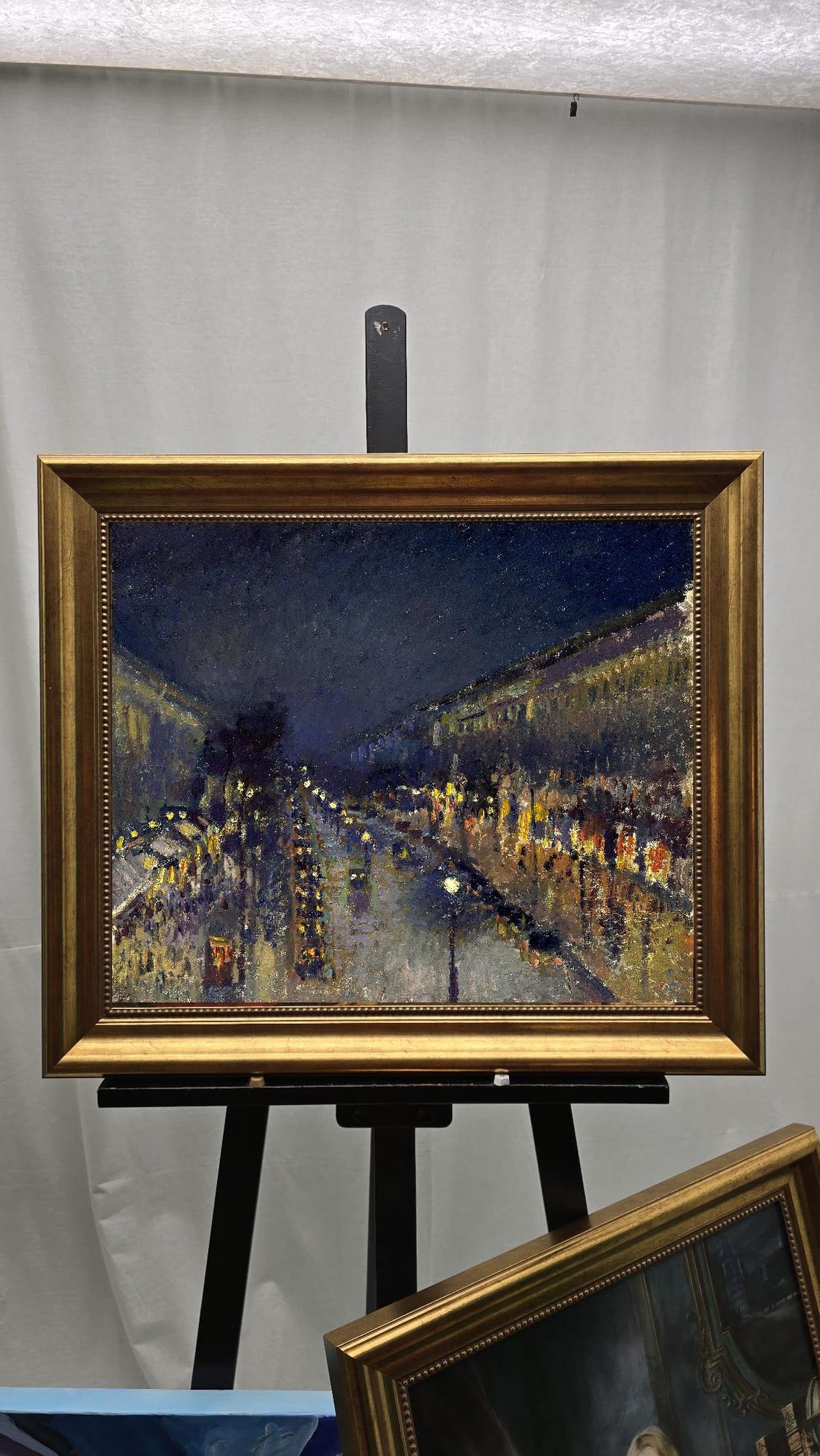 Boulevard Montmartre Wall Art: Pissarro Night Scene Print (Vintage Frame) FOSHE ART