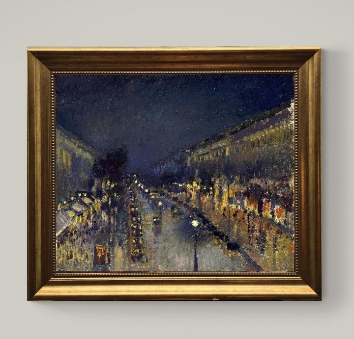 Boulevard Montmartre Wall Art: Pissarro Night Scene Print (Vintage Frame) FOSHE ART
