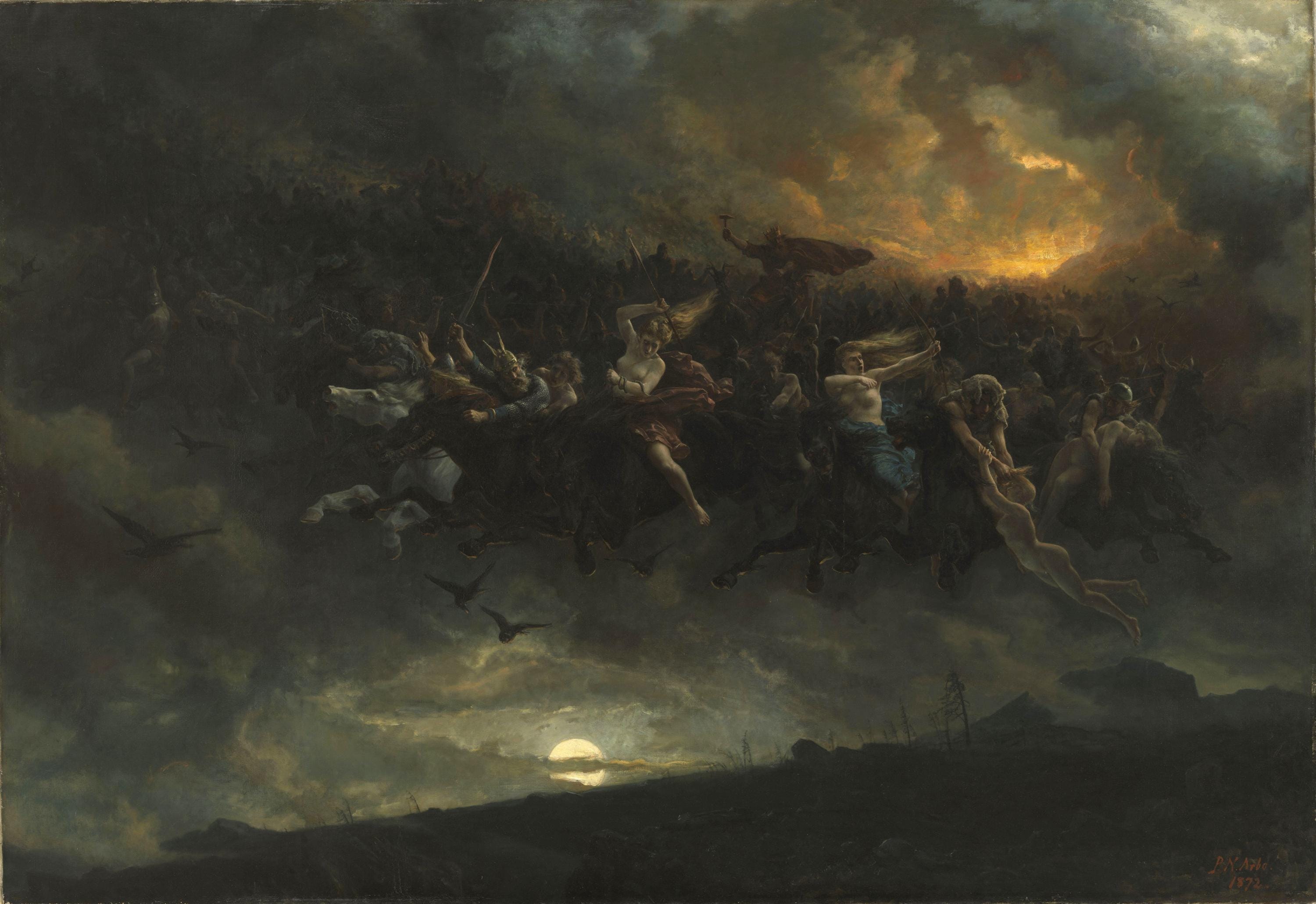 The Wild Hunt of Odin Art Print: Hand-Finished Brushstrokes Canvas FOSHE ART